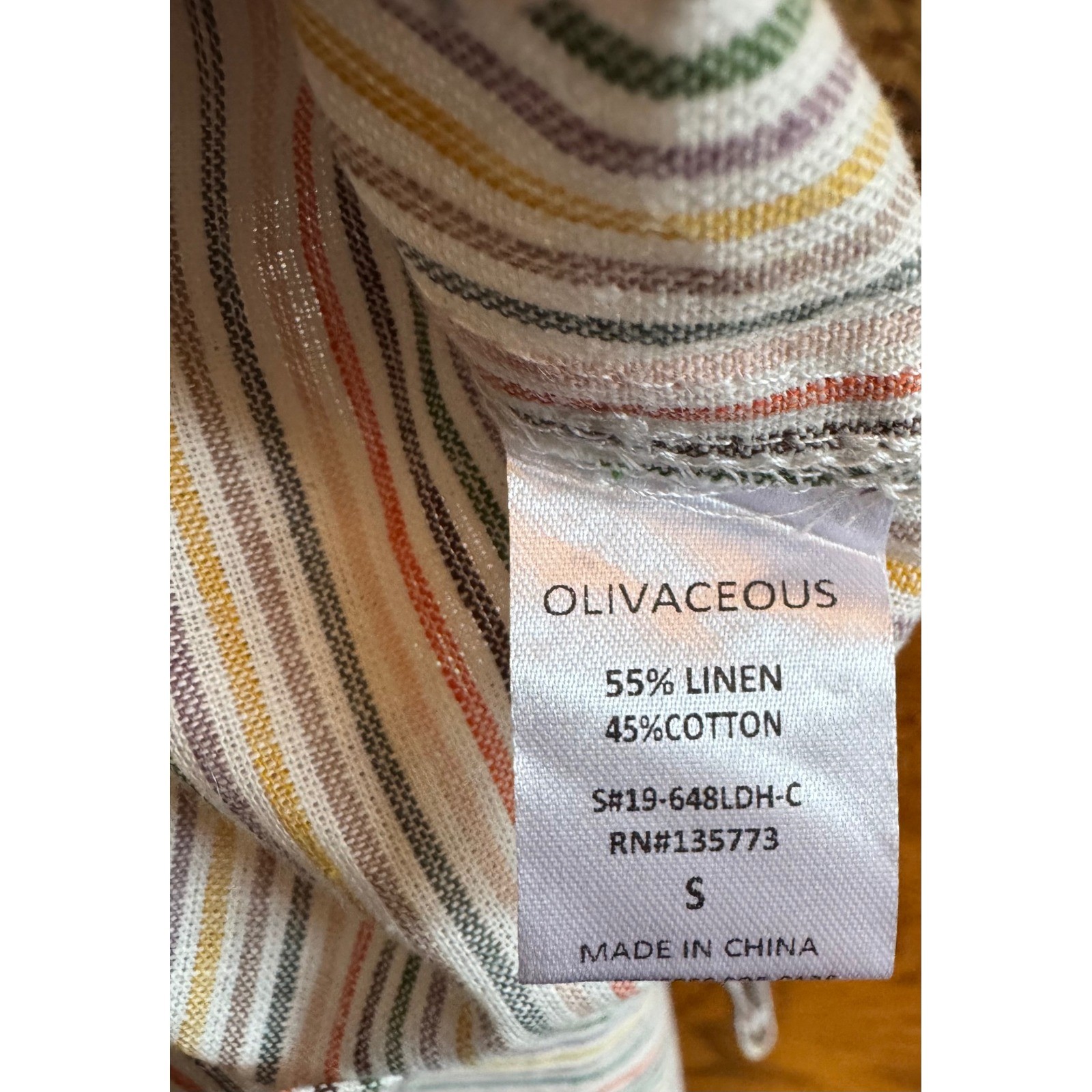 Olivaceous Linen Blend Striped Dress S Plunge V Front Knot Pockets NWT