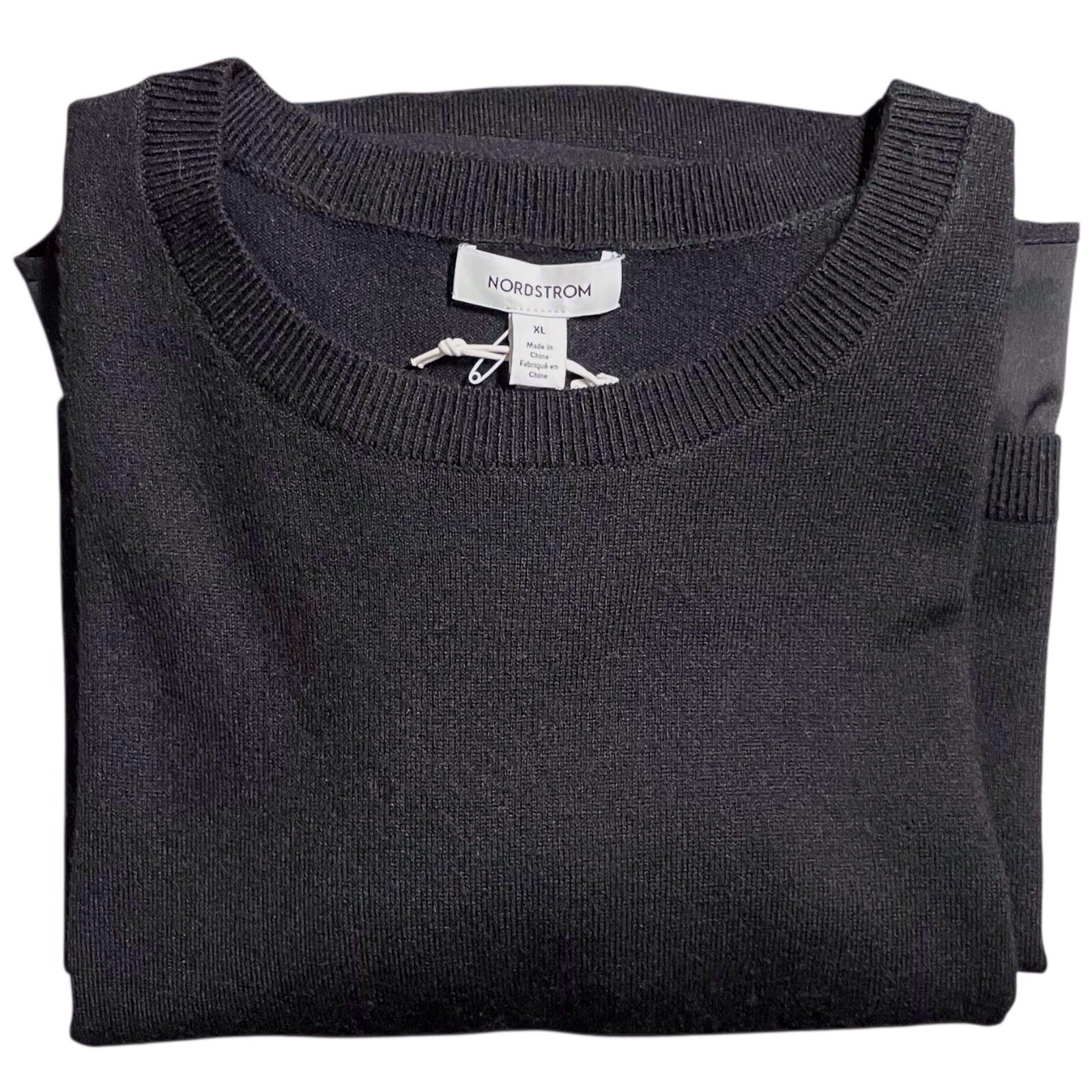 Nordstrom Merino Wool Blend Shift Sweater Dress Size XL Black Long Sleeve NWT