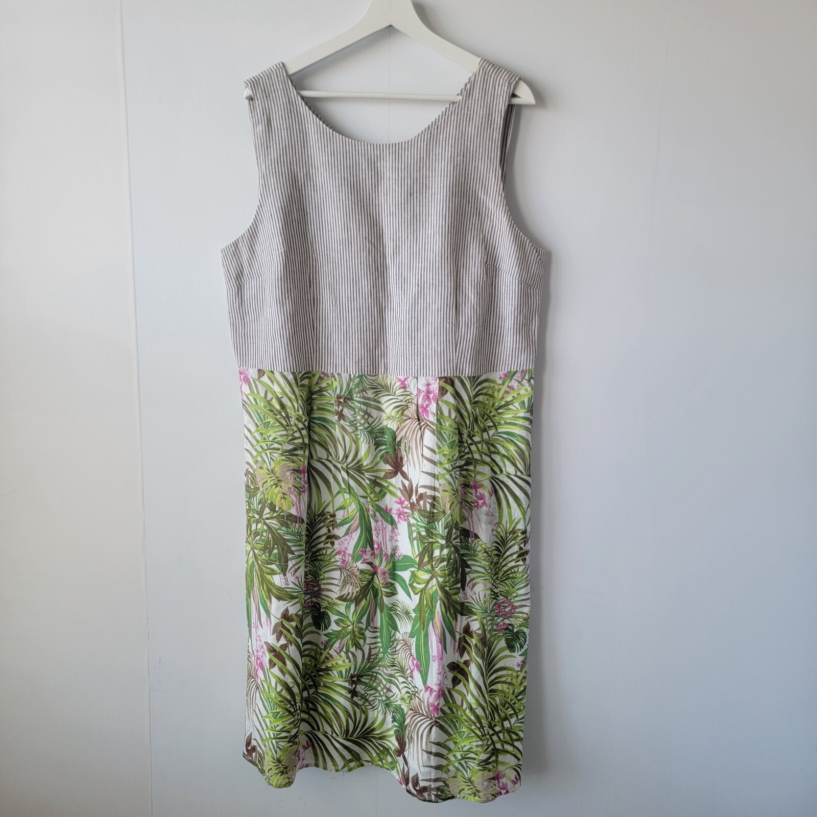 J. Jill women’s linen cotton blend tank dress size L striped floral Shift Linend