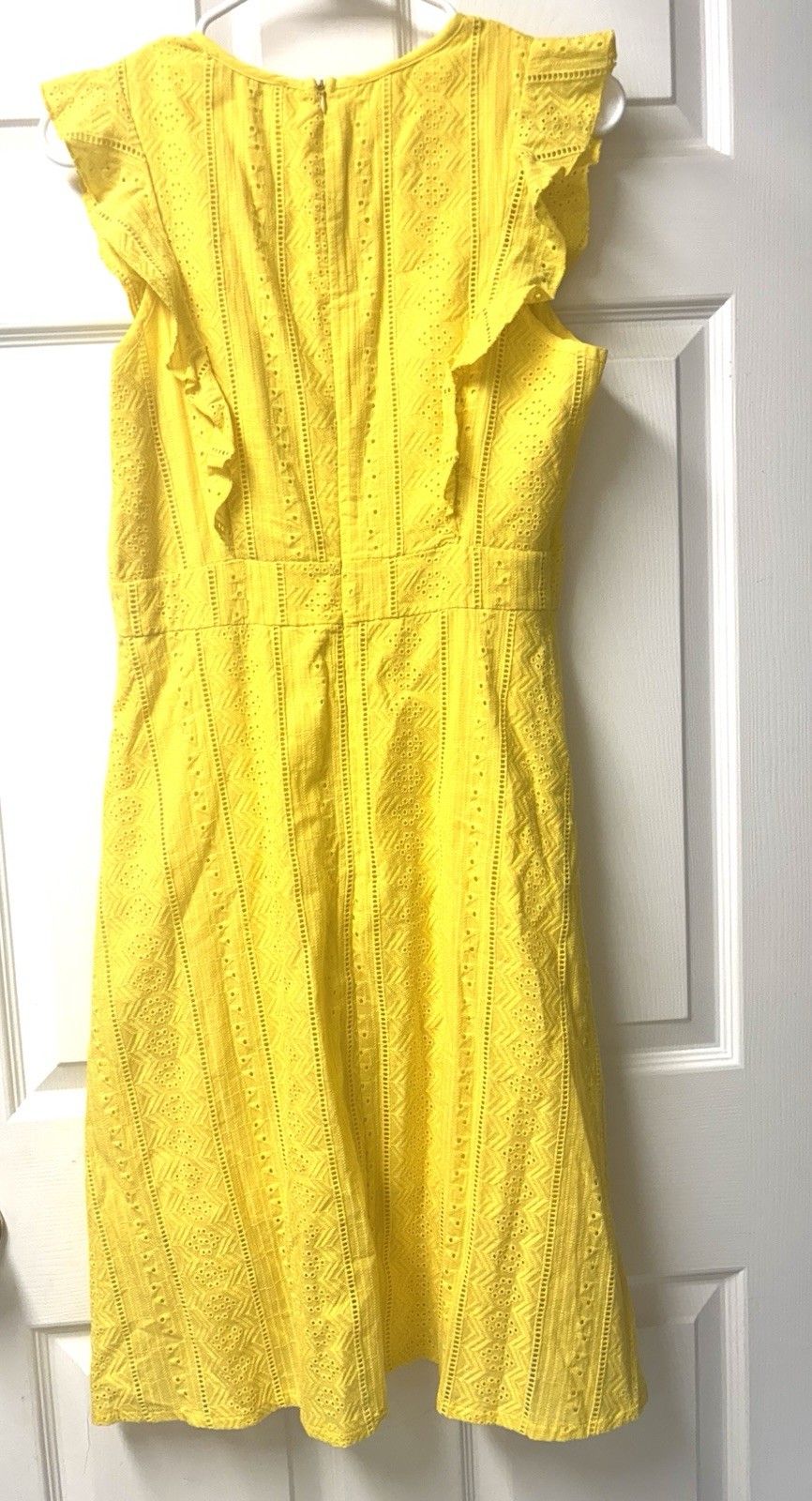 Ecowish Yellow Eyelet Sundress, Ruffle Cap Sleeve, Lined, Back Zipper, Small