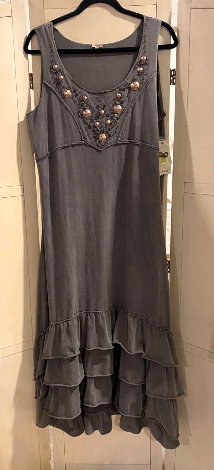 REBA Arizona Spirit Moss Ruffle Bottom Dress Size L NWT Cowgirl Boho Festival