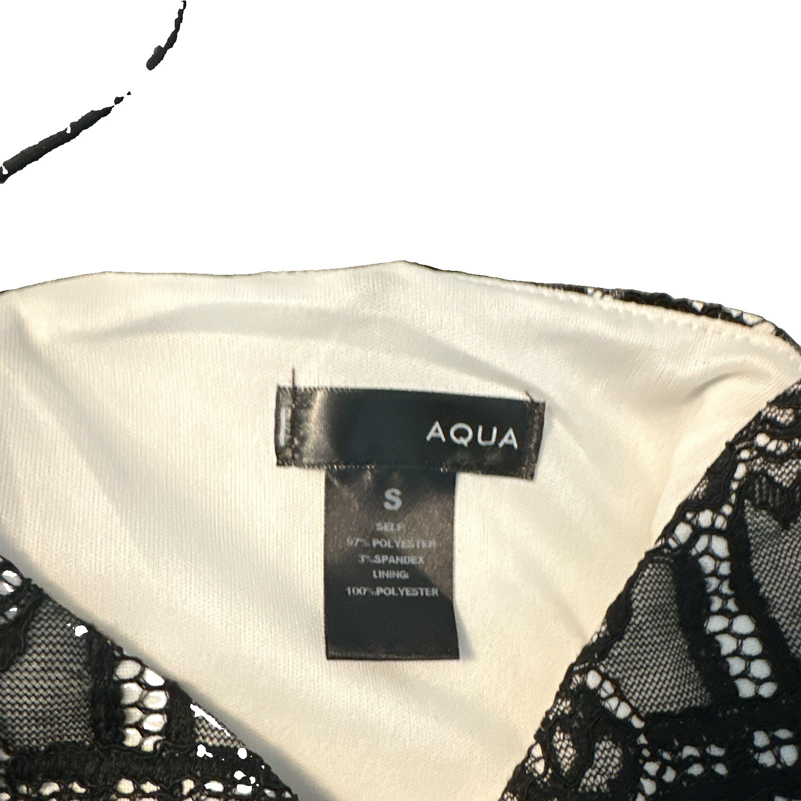 AQUA Fit & Flare Dress Sweetheart Spaghetti Strap Lace Floral Black/White S