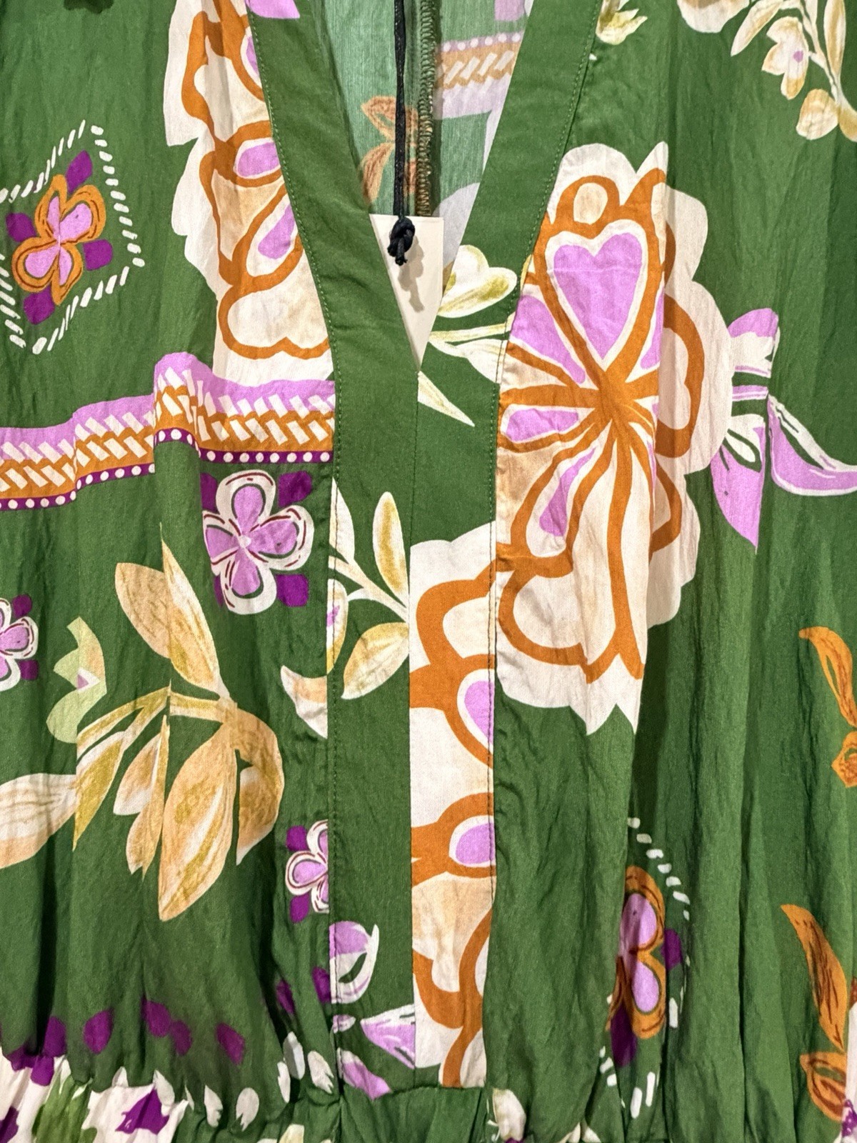 NWT Pinch Womens M Floral Tiered Maxi Dress Green Boho Resort Cottagecore