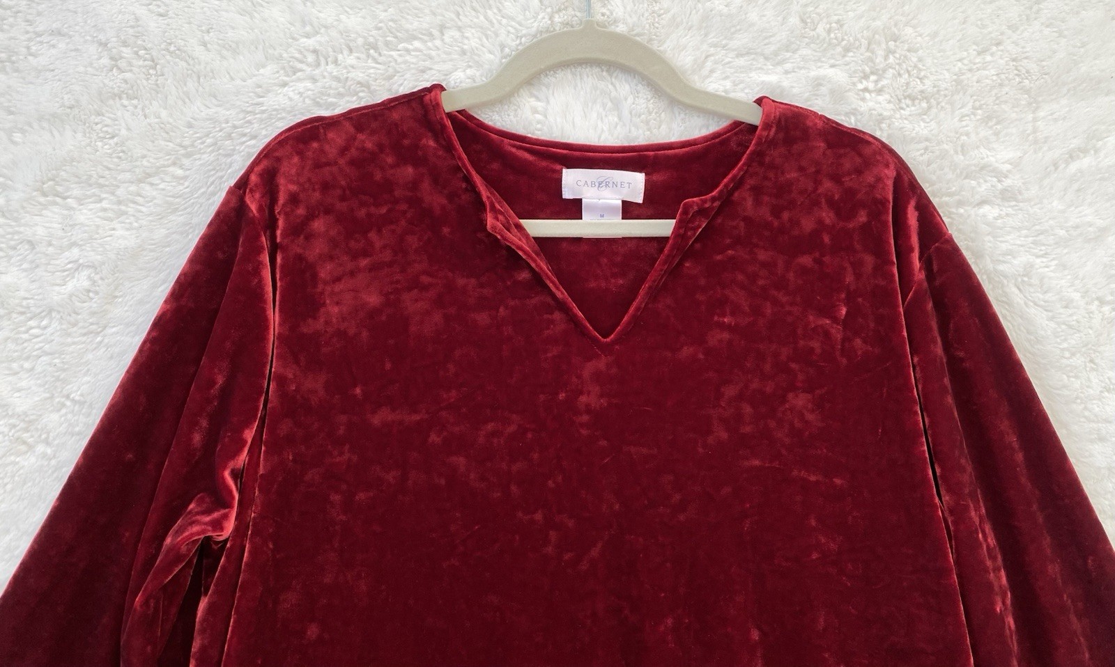 Cabernet Womens Red Crushed Velvet Velour Bell Sleeve House Dress Size Medium