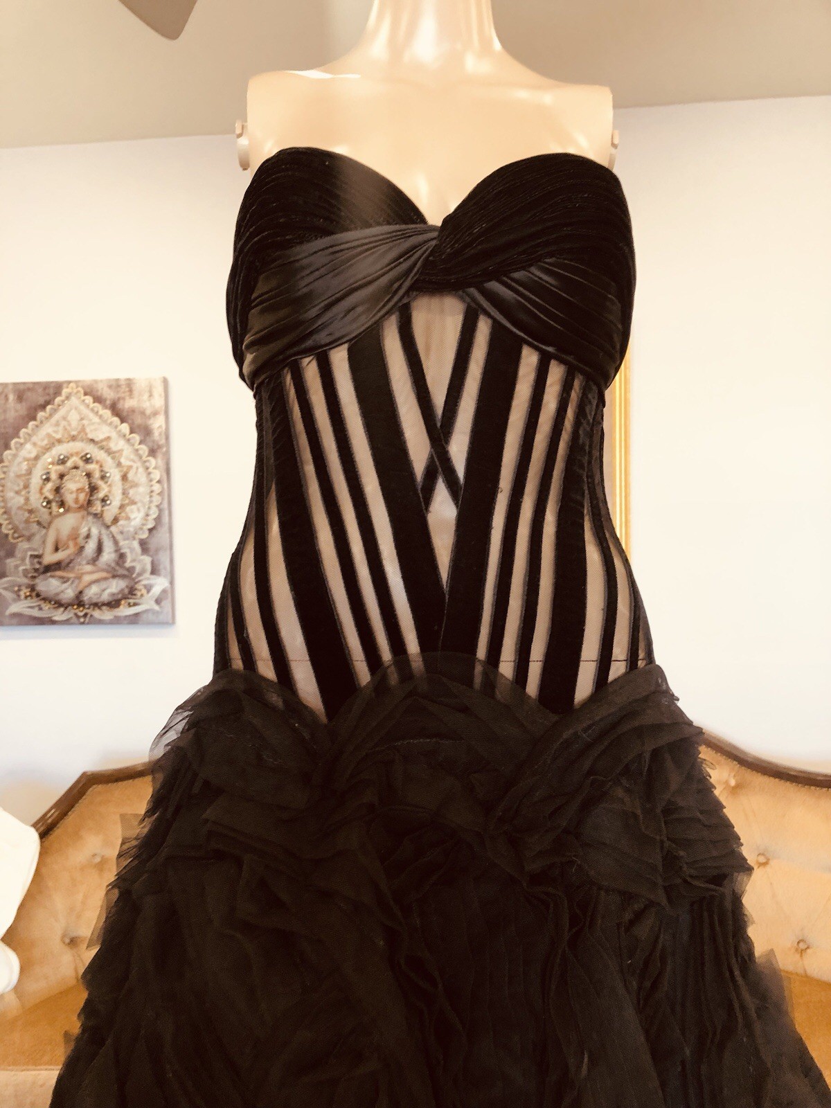George’s chakra RUNWAY Sheer black Corset Gown Size XS Stunning!