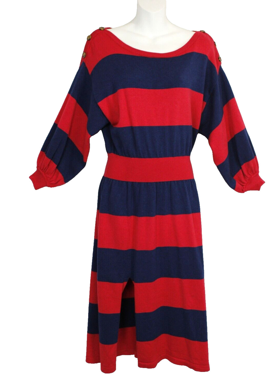Free People Striped Knit Sweater Dress Women XS Red Blue Boatneck Balloon Sleeve