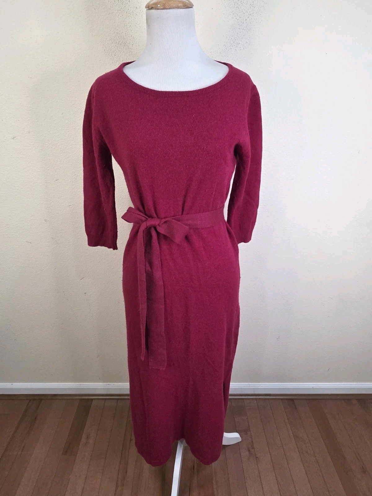 Vintage Dress Angora Blend Fuzzy Brass Plum Nordstrom Red Size Medium Belted