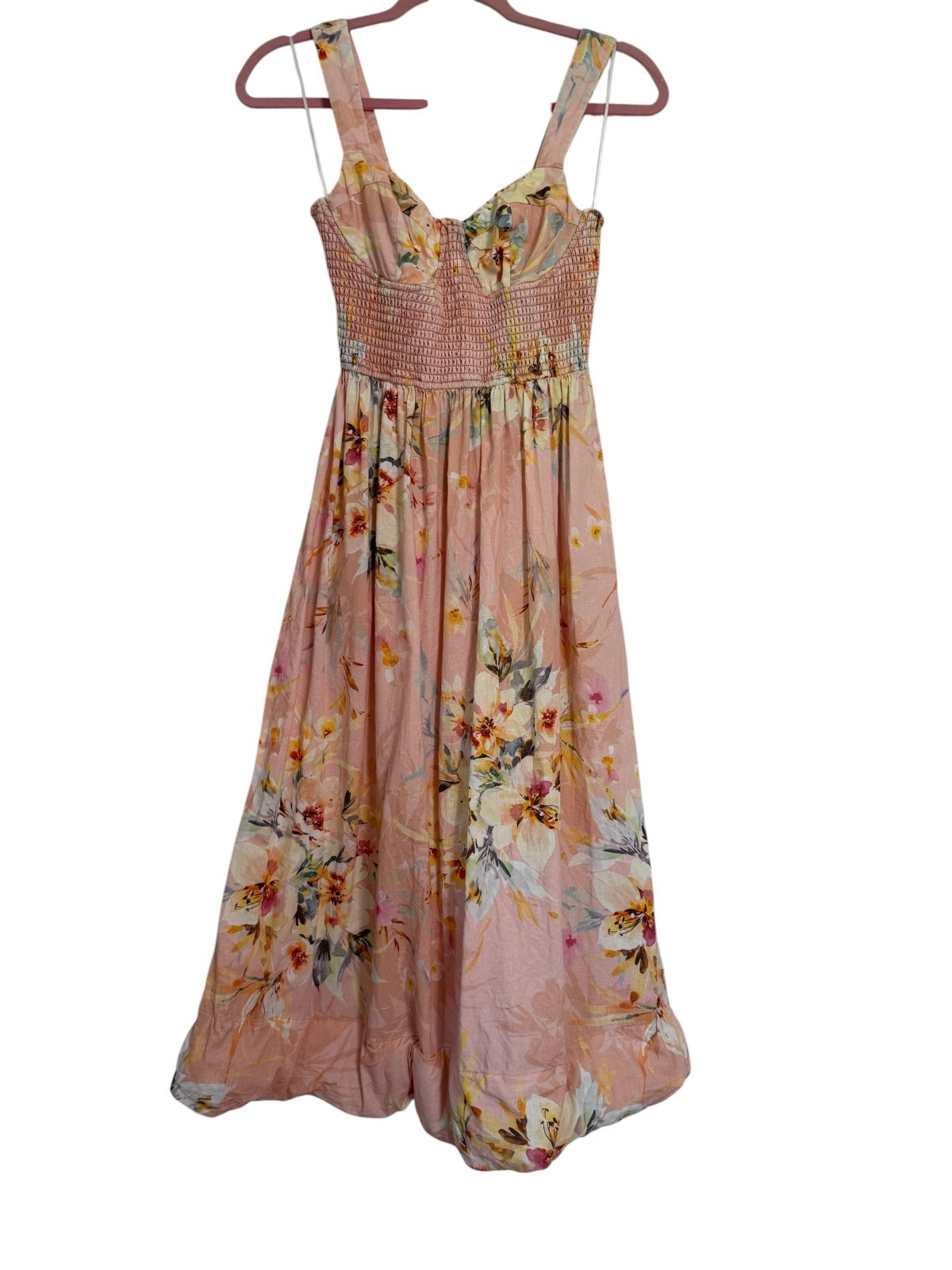 YUMI KIM WAVERLY LINEN DRESS DESTINY DELIGHT ROSE PRINT BUBBLE HEM XS