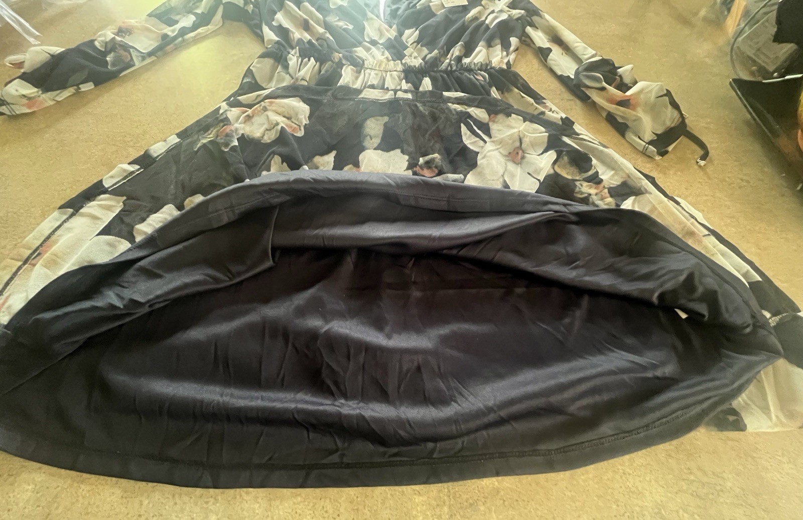 NWT Black Floral Dress – Size Large – A-Line – Sheer Half Sleeves – Lined