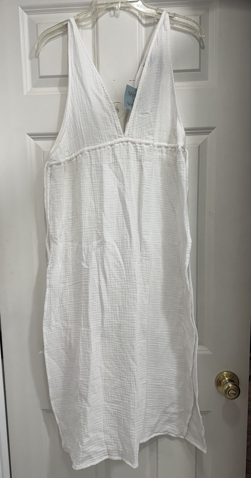 Shade & Shore White Cotton Gauze V-Neck Strappy Sleeveless Swim Coverup XS (0-2)