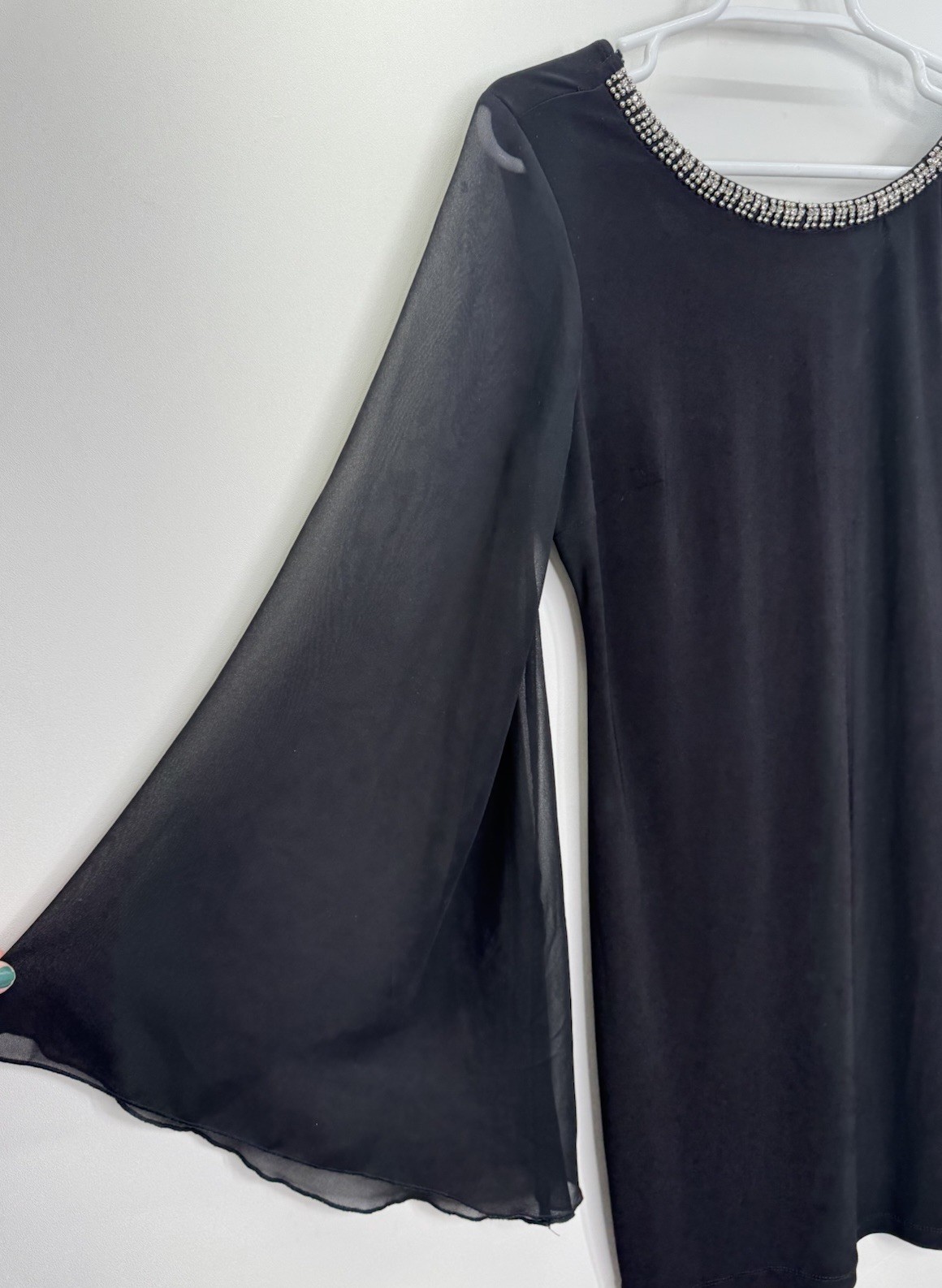 City Triangles Classic Beaded Mini Dress Sheer Bell Sleeves Elegant Event L