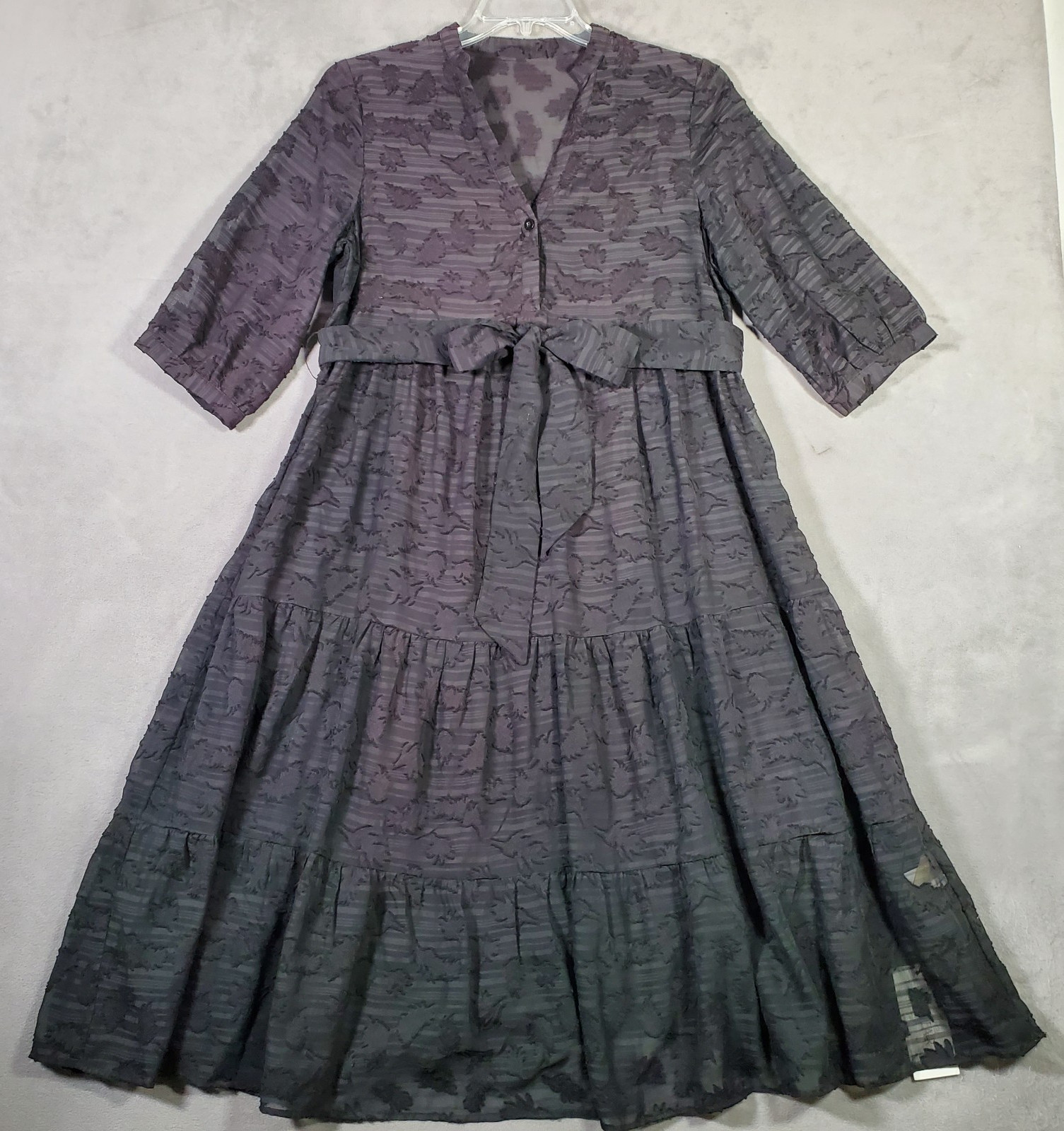 Magiatre Dress Sz M Black Sheer Tiered 3/4 Puff Sleeve Midi Boho Goth Witch NEW