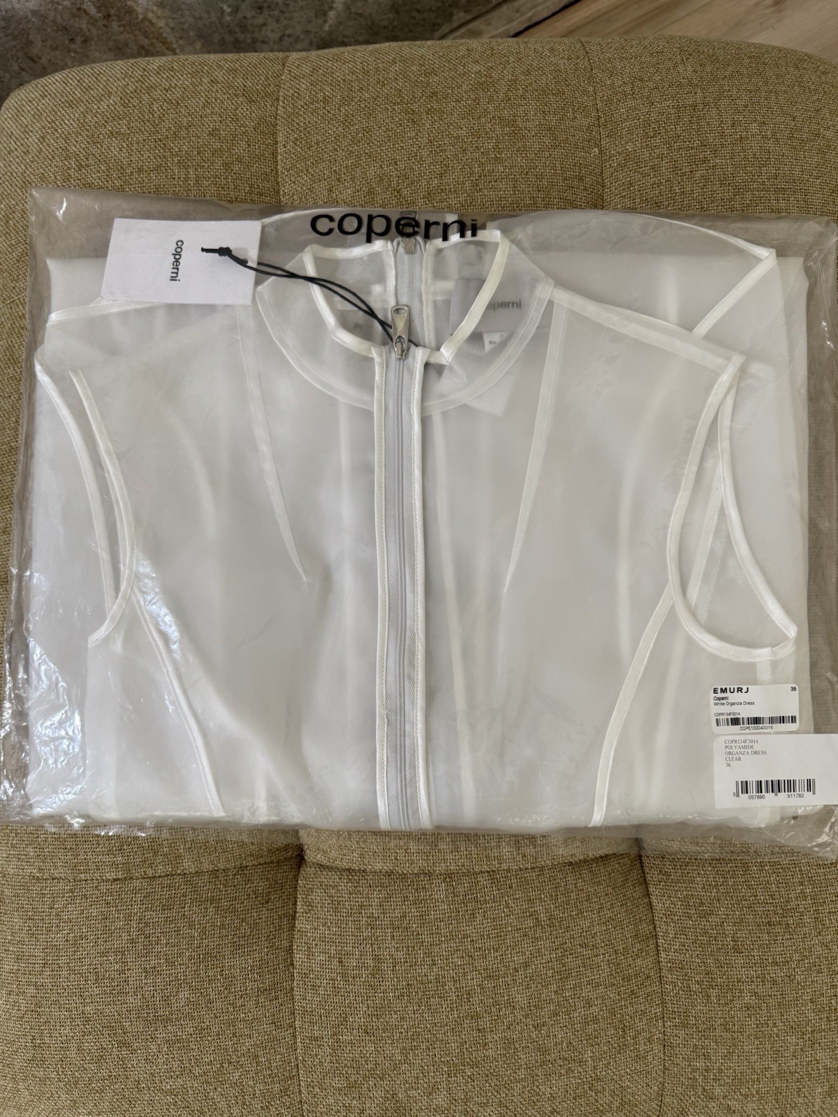 Coperni White Sheer Organza Sleeveless Zip Dress