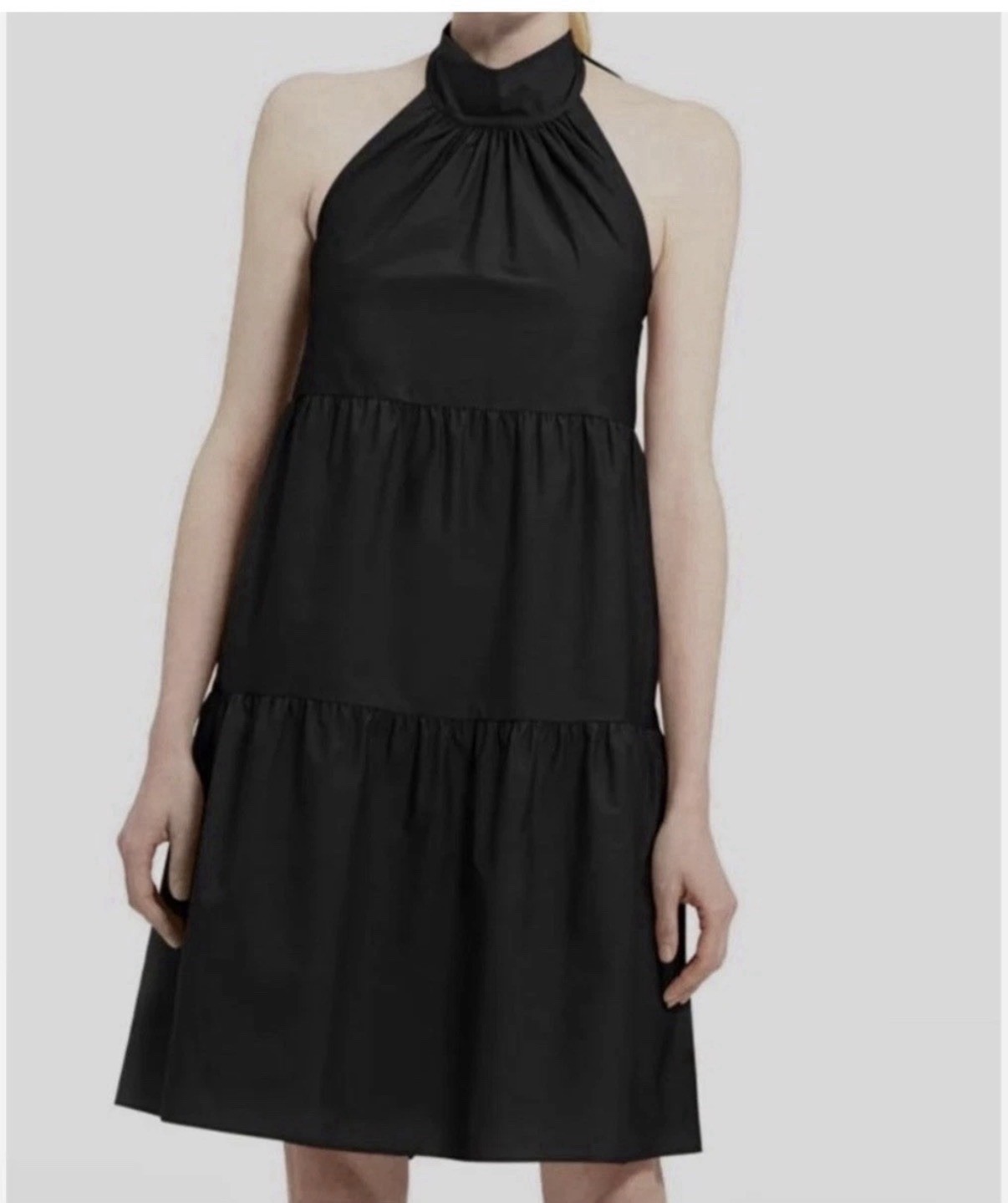 NWT Theory Black Tiered Halter Mini Dress Sz Small Soft Lawn M0504629 $385