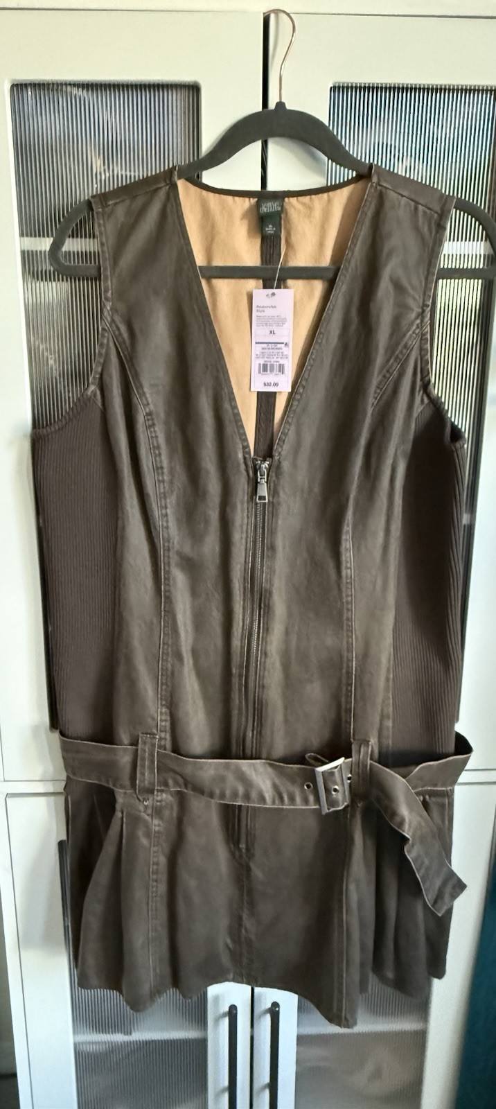 Wild Fable Brown Solid Twill Mini A-Line Dress V-Neck Sleeveless Belted XL