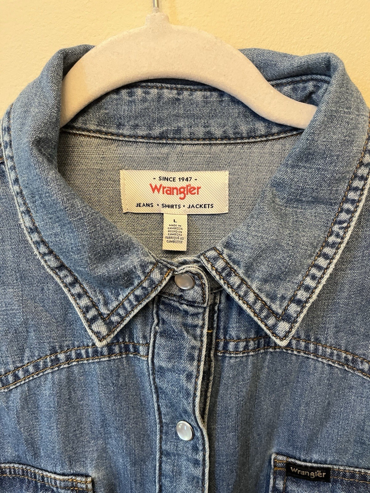 NWT Wrangler Long Sleeve Western Pearl Snap Denim Dress Women’s Size Large