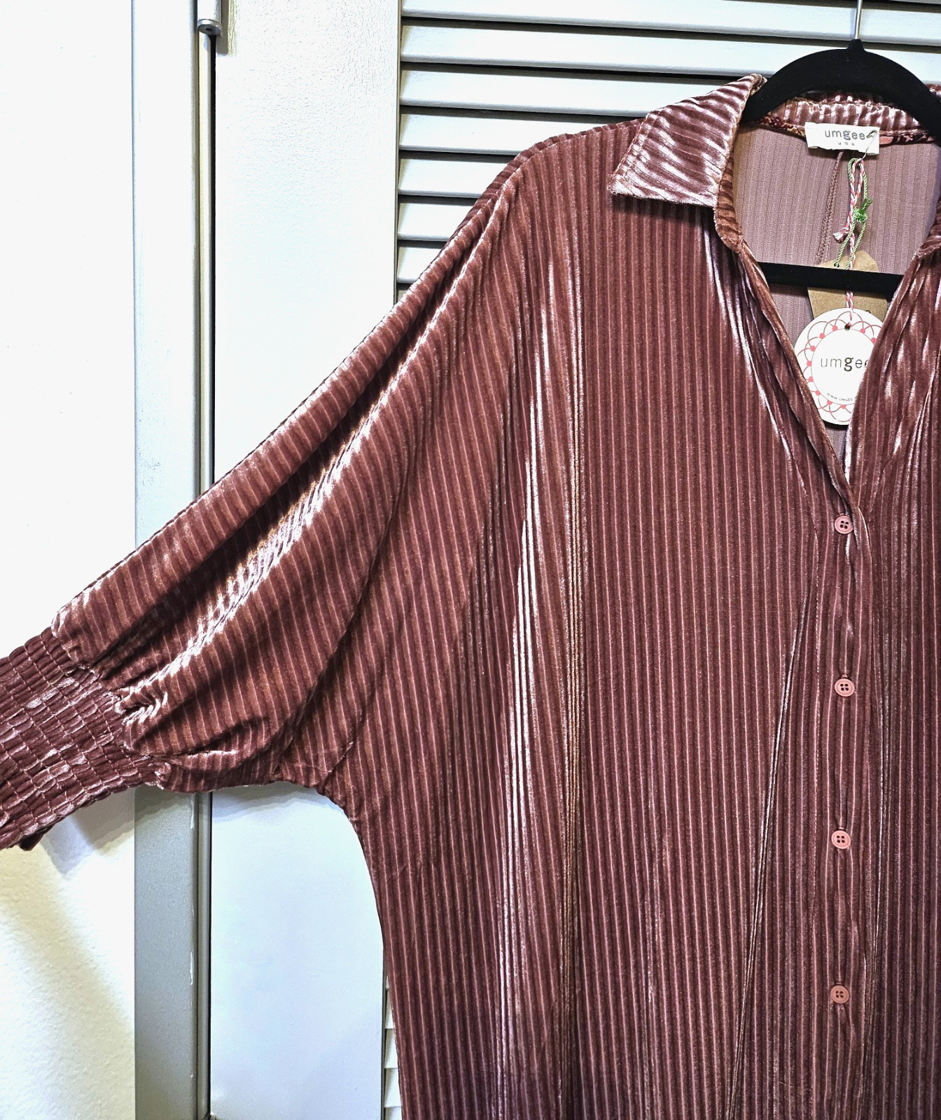3/4 mauve ribbed velvet button down shirt long dress XL