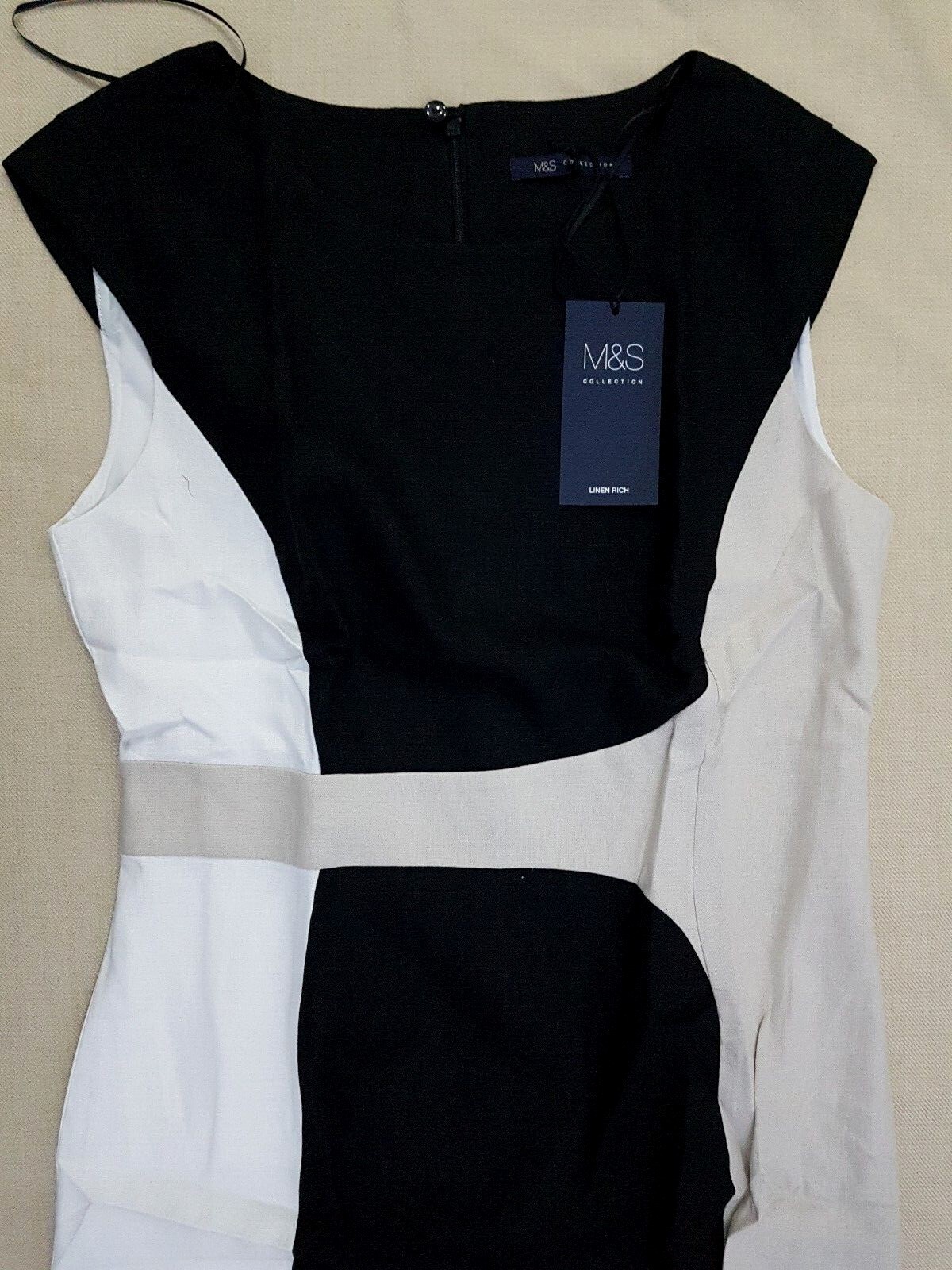 M & S Linen Blend Color Block Curved Seam Shift Dress ~Sizes 10 12 14 16 18 22~