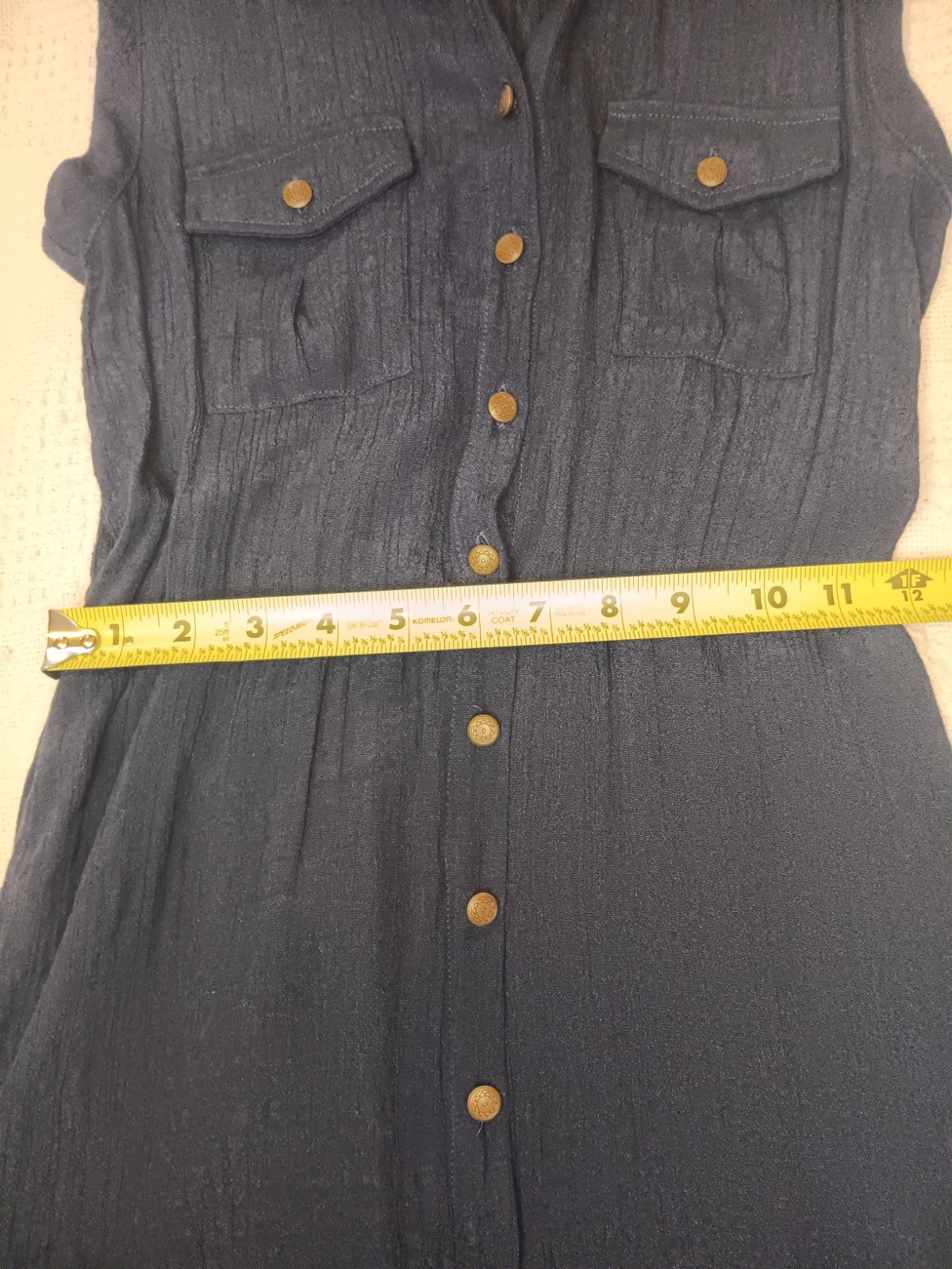 L8ter Medium M Navy Blue Button Up Sleeveless Short Dress Elastic Waist