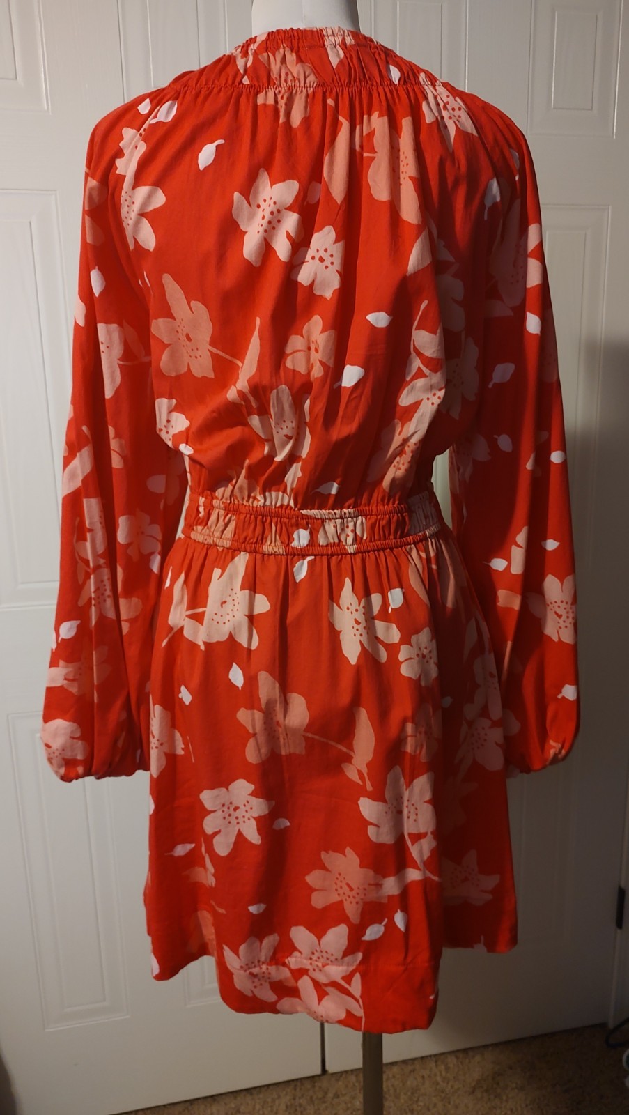 FREE ASSEMBLY Pink Floral Gathered Waist Smocked Detail Long Sleeve Dress Sz XL