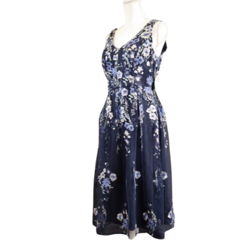Alex Evenings Navy Blue Floral Mesh Midi Dress Size 6 Elegant Evening Cocktail