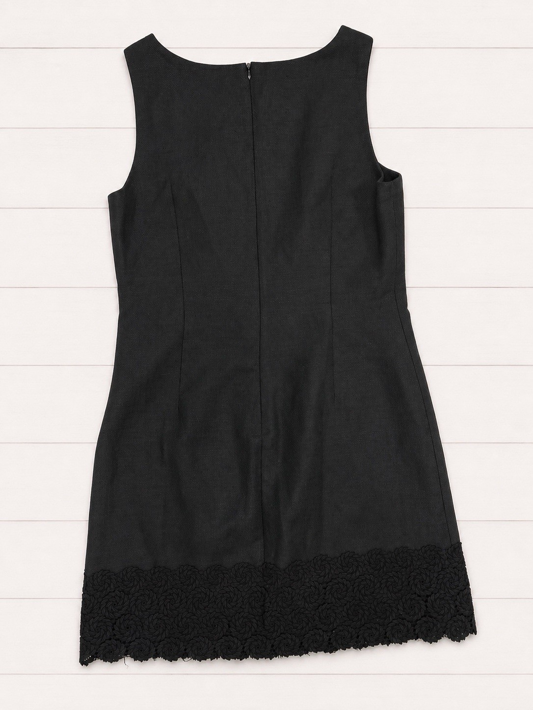 Jack Rogers Black Solid Shift Dress Scoop Neck Sleeveless Lace Hem Zip Back 10