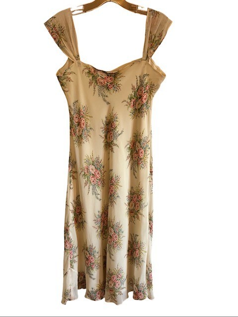 Vintage Lauren Ralph Lauren Silk Dress Medium 8 Pink Rose Floral Georgette Midi