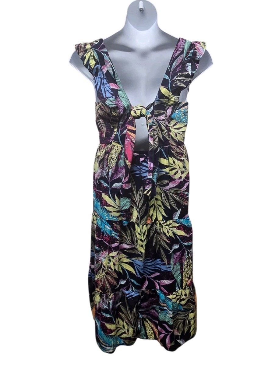 Beach Lunch Lounge Size Large Tropical Print Tiered Sundress Casual Vacation