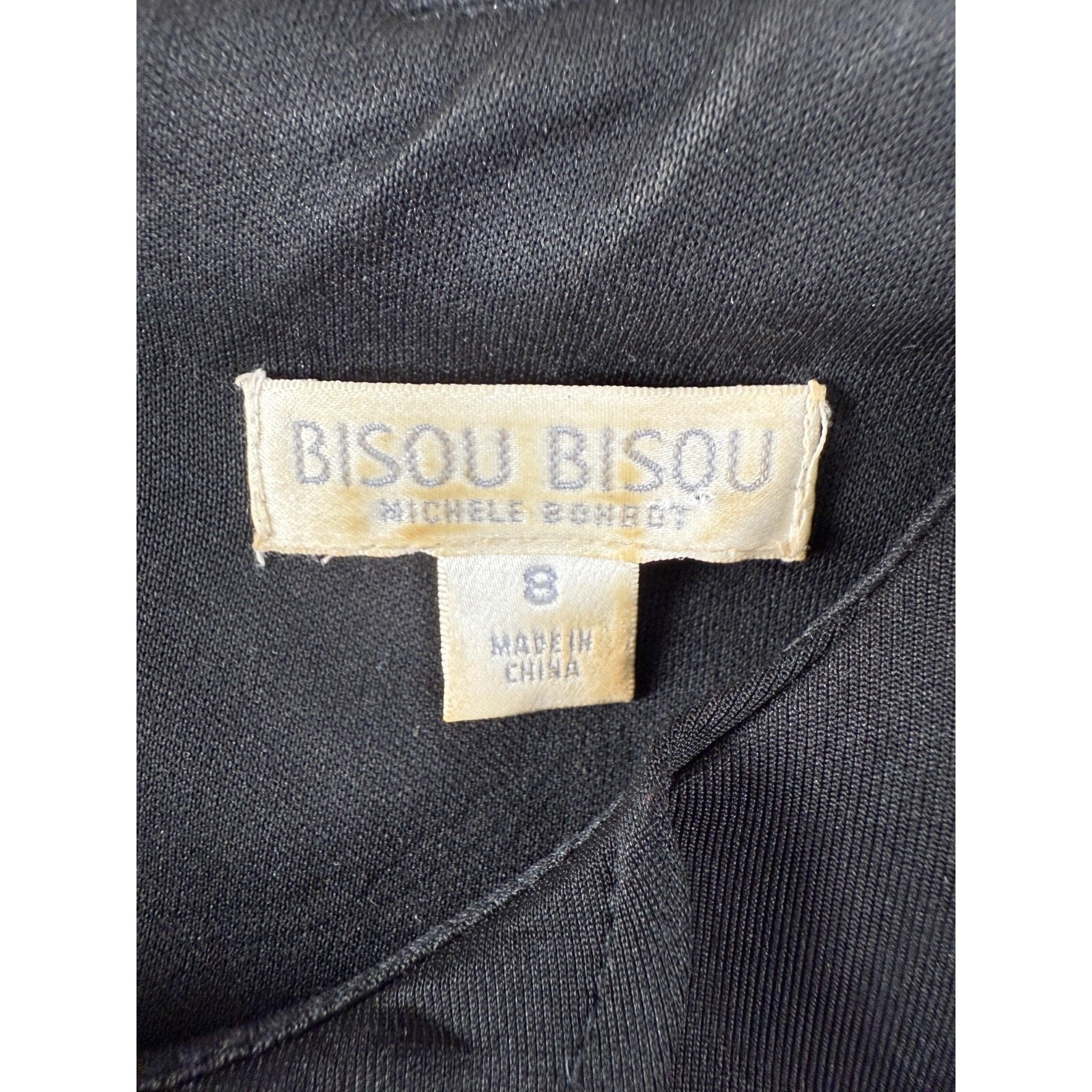 Bisou Bisou Size 8 Stretch Knee Length Sheath Dress Black Sleeveless Zip