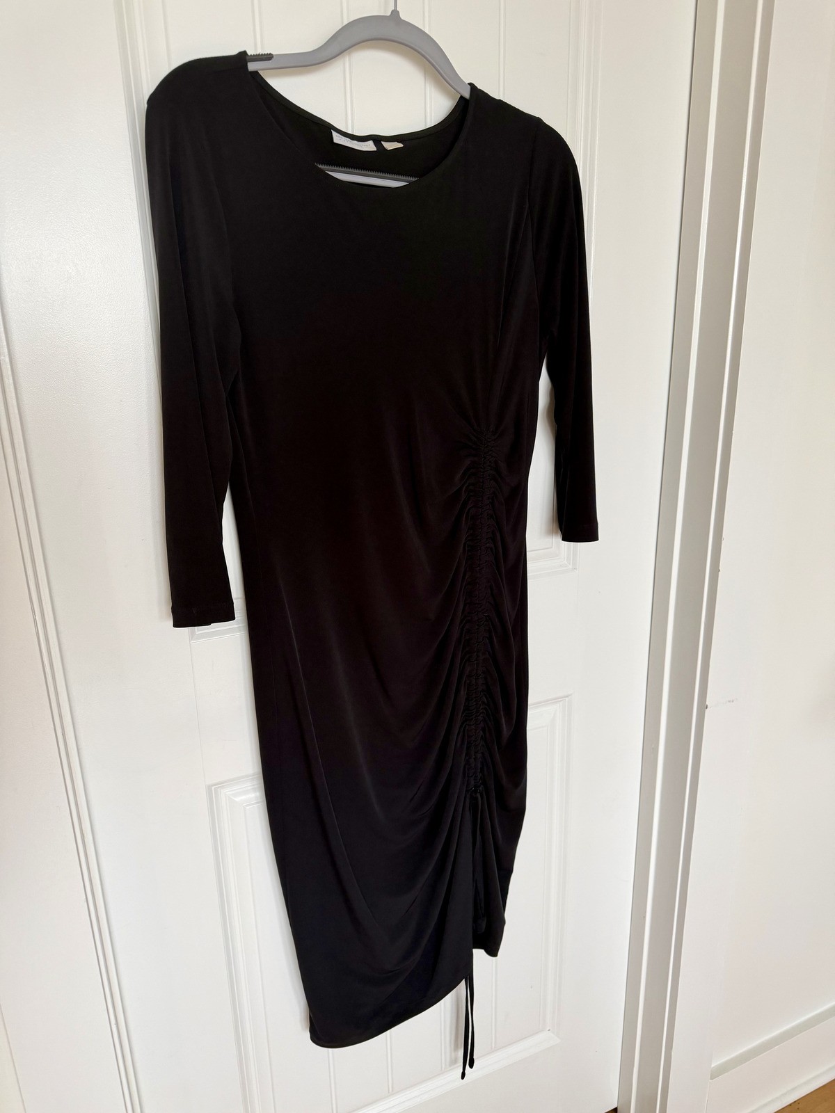 New York & Company Black Stretch Midi Dress with Ruched Detail – Size M