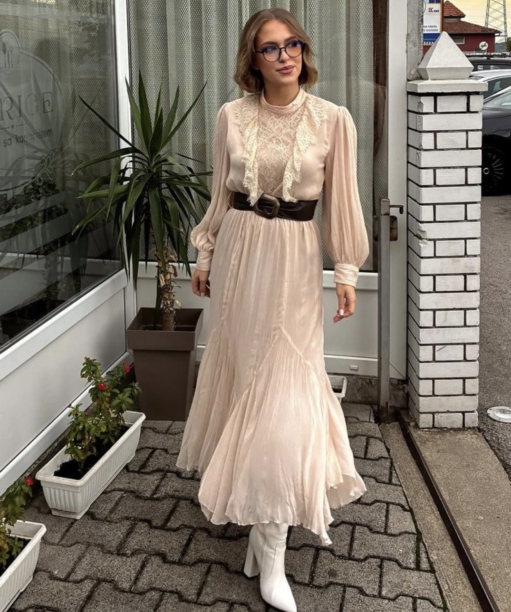 ZARA NEW WOMAN BELTED LACE MIDI DRESS RUFFLE MID ECRU Size S ReF: 5029/198/715