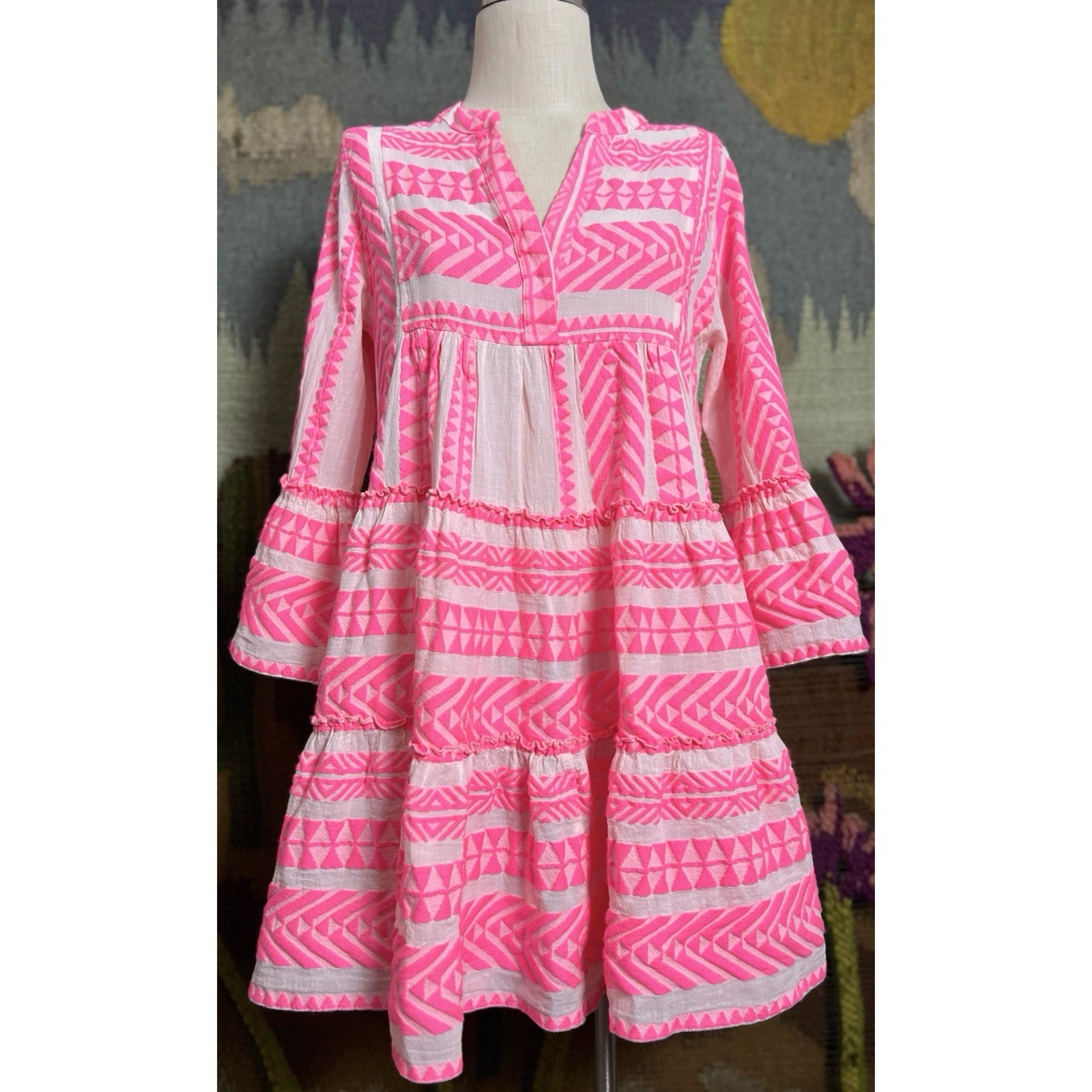 Anthropologie Devotion Twins Pink Embroidered Mini Dress S