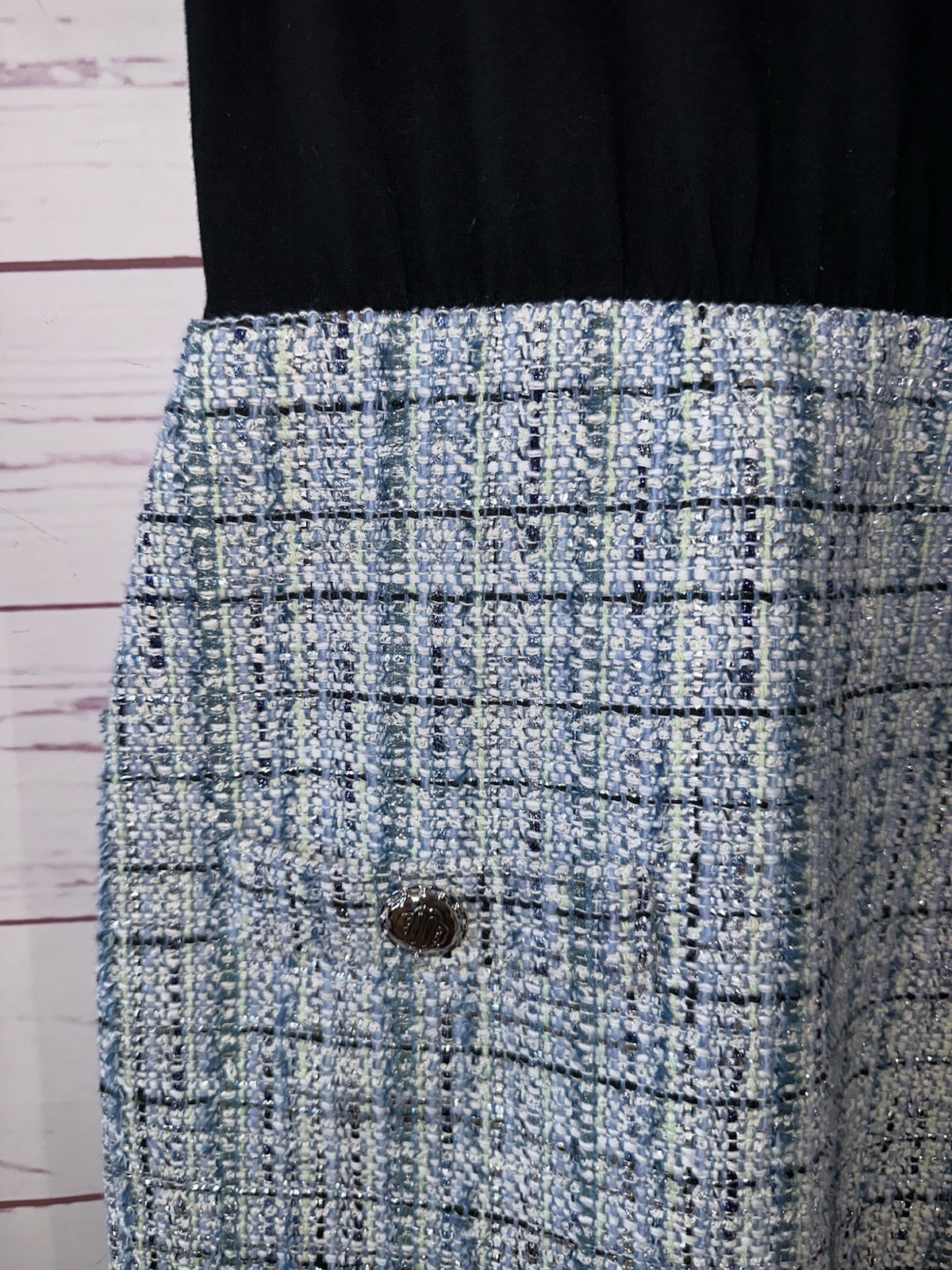 MAJE NWT Size 38 Rolineta Tweed Black Blue Mini Dress Short Sleeve Small S