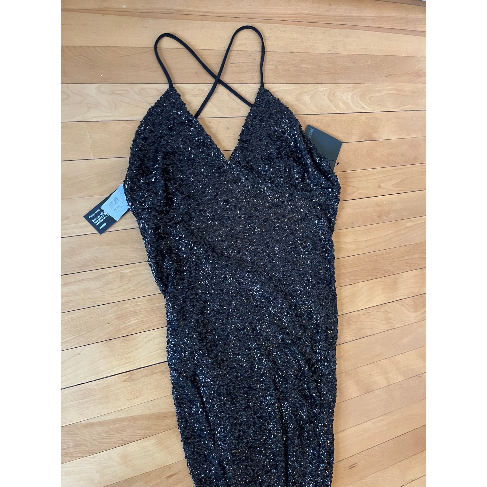 Norma Kamali Sparkle Sequin Low Back Fishtail Gown Black XL NWT Revolve Style