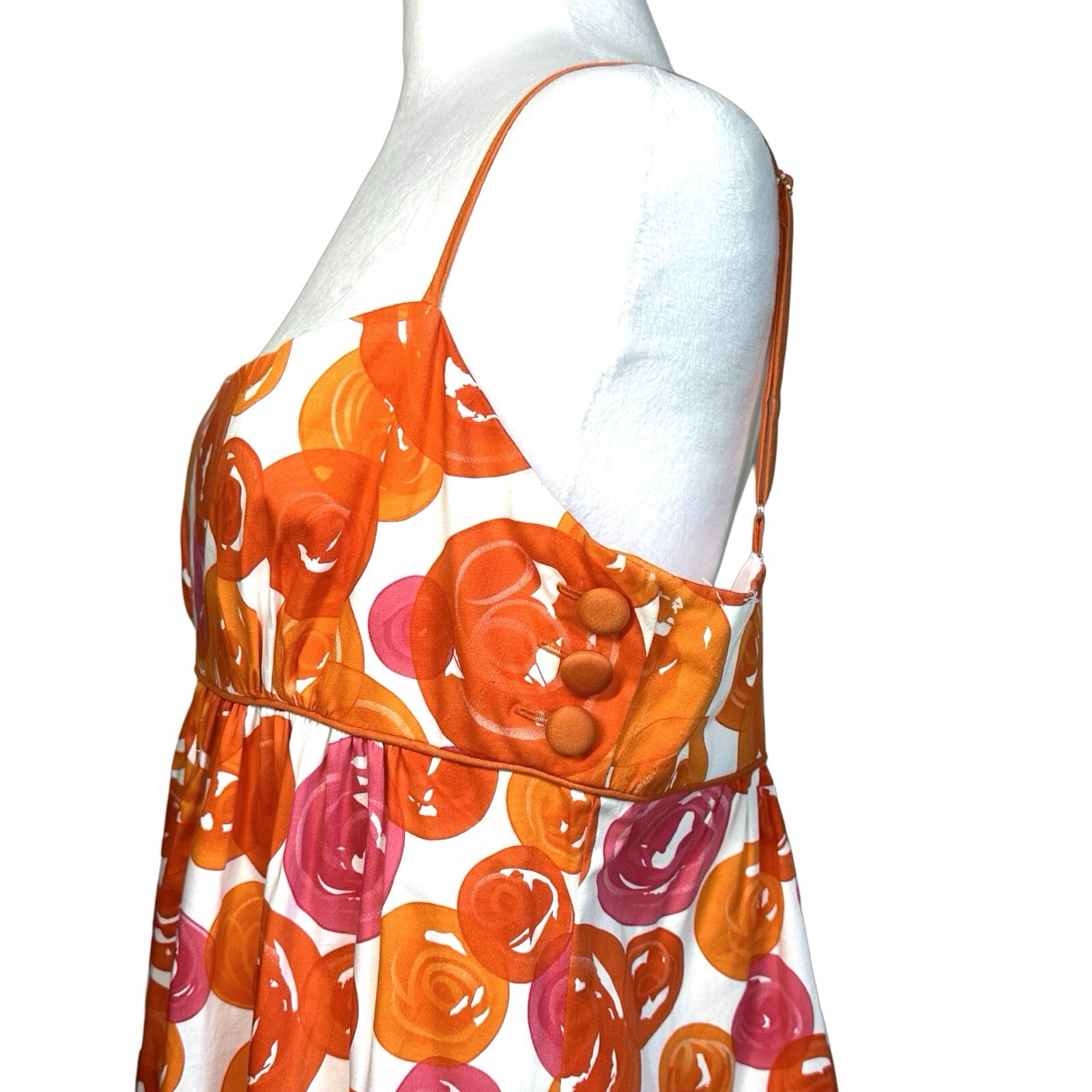 Signature London Style Spaghetti Strap Orange Pink Bubbles Dress Sundress Sz 14