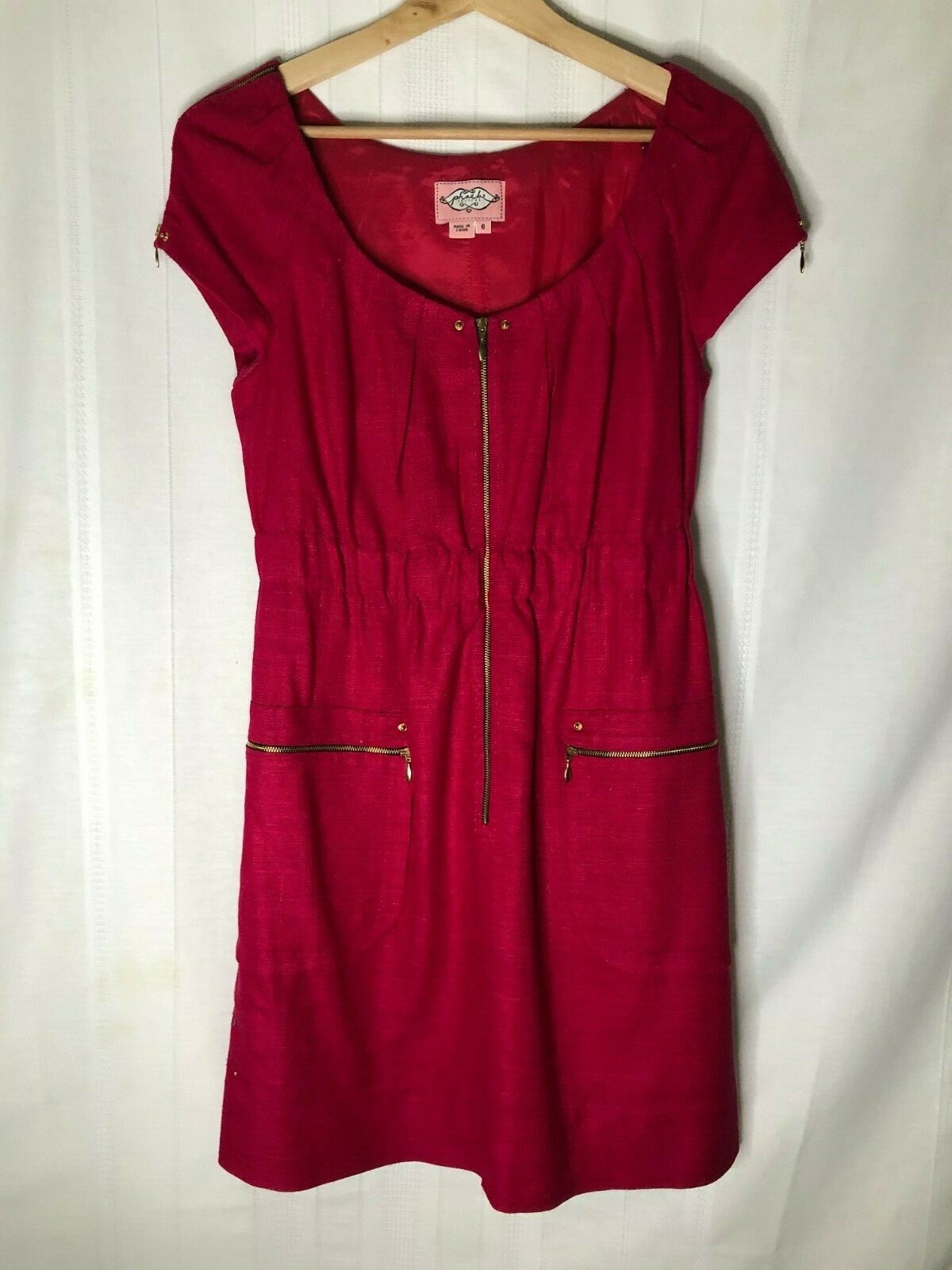 Women’s Phoebe Couture Hot Pink Studded Zipper Blouson Dress,Size 8, Length 32in