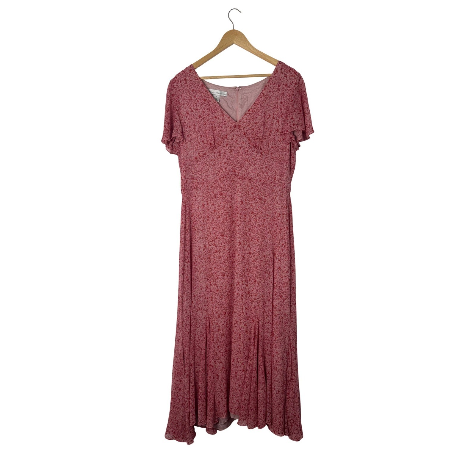 Coquette David Warren New York Womens 14 Silk Midi Dress Pink Floral Flutter