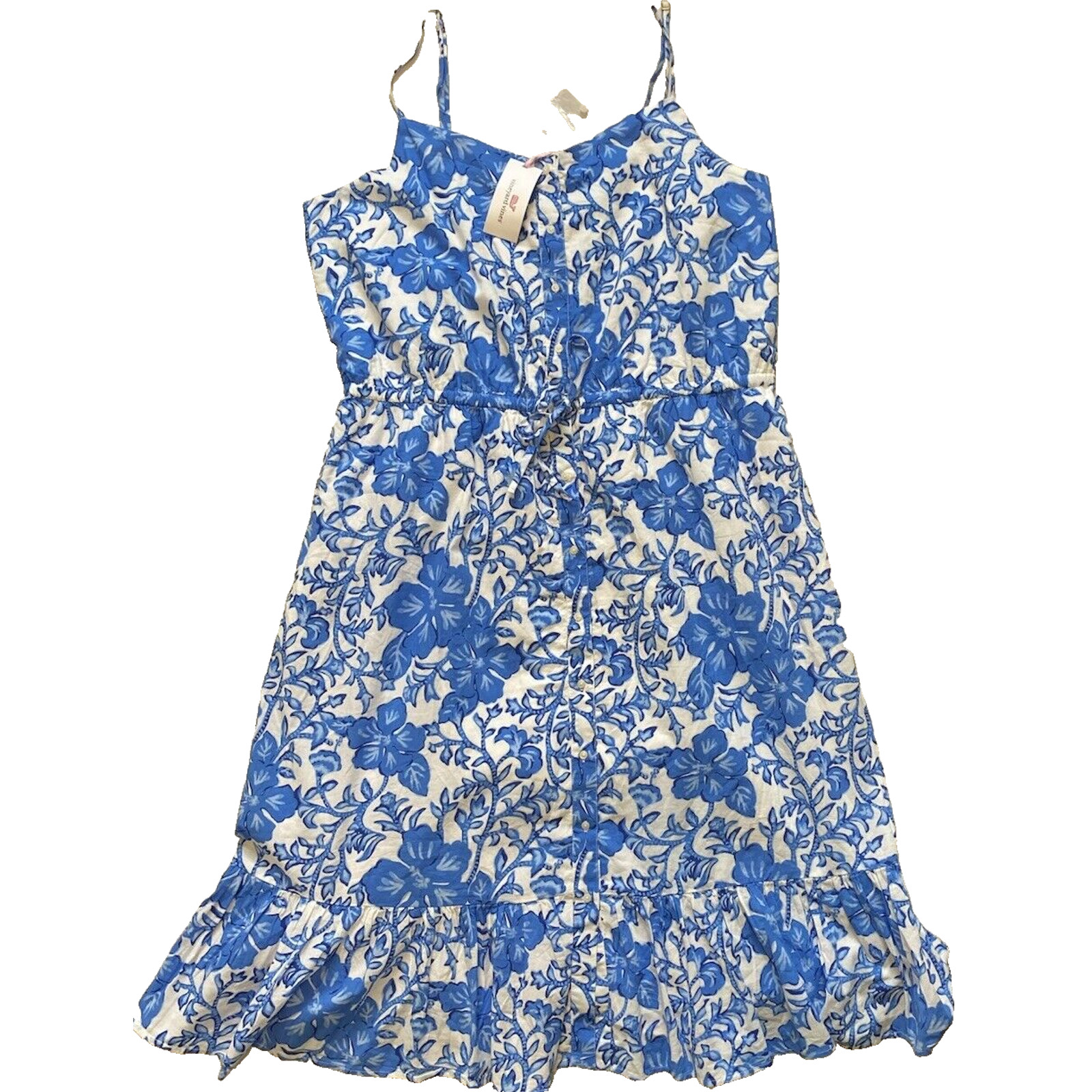 NEW Vineyard Vines Dress Womens XL Blue & White Floral Classic Trad Wife Midi