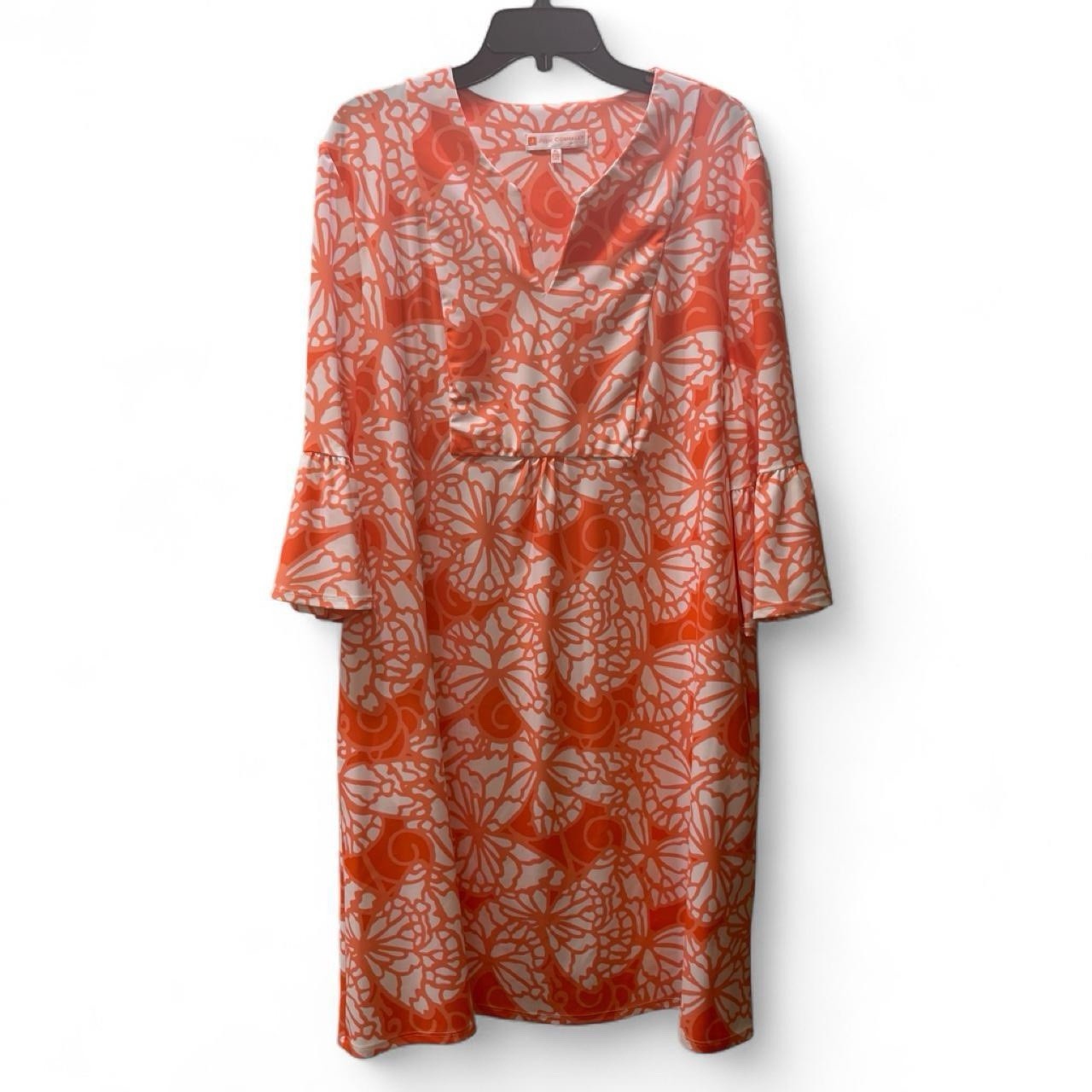 Jude Connally Orange White Floral V-Neck 3/4 Bell Sleeve Shift Dress XL