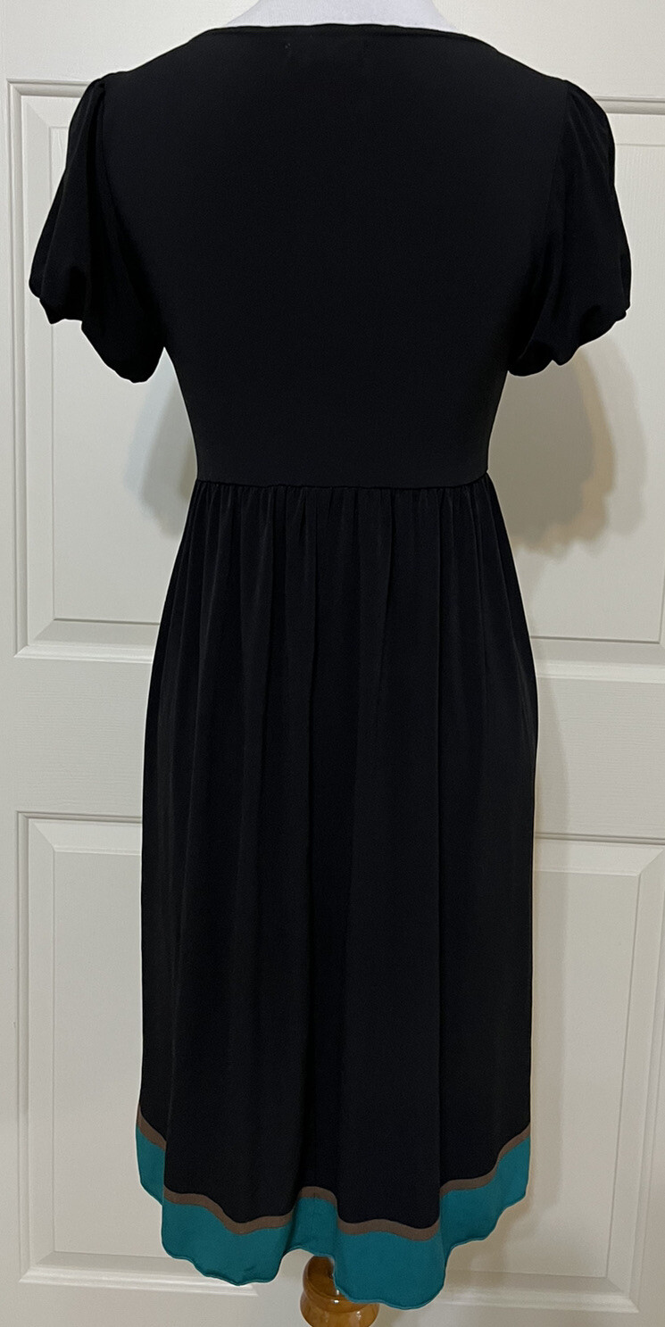 Sophie Max size S black brown teal short sleeve slinky A-line dress