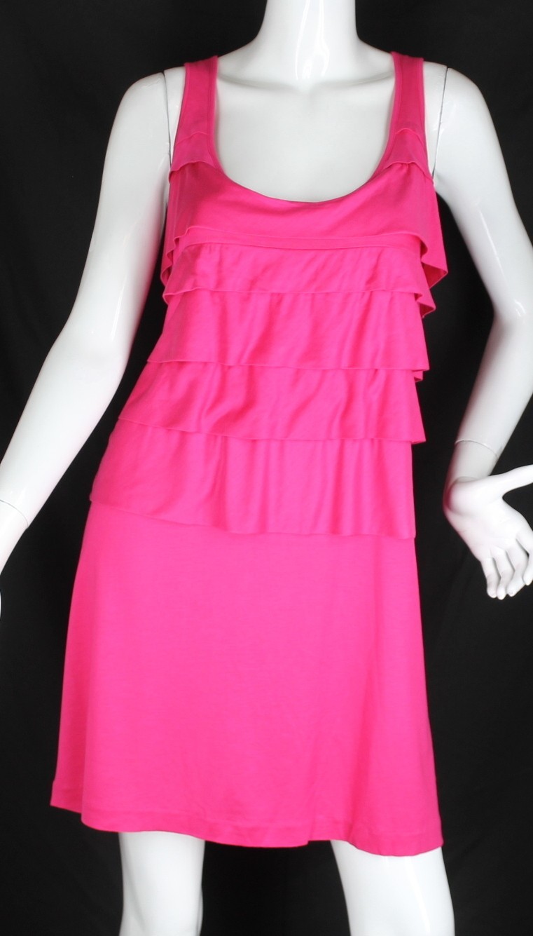 {BANANA REPUBLIC} Dress Sz. L Tiered Pink Sleeveless Jersey Stretch Summer