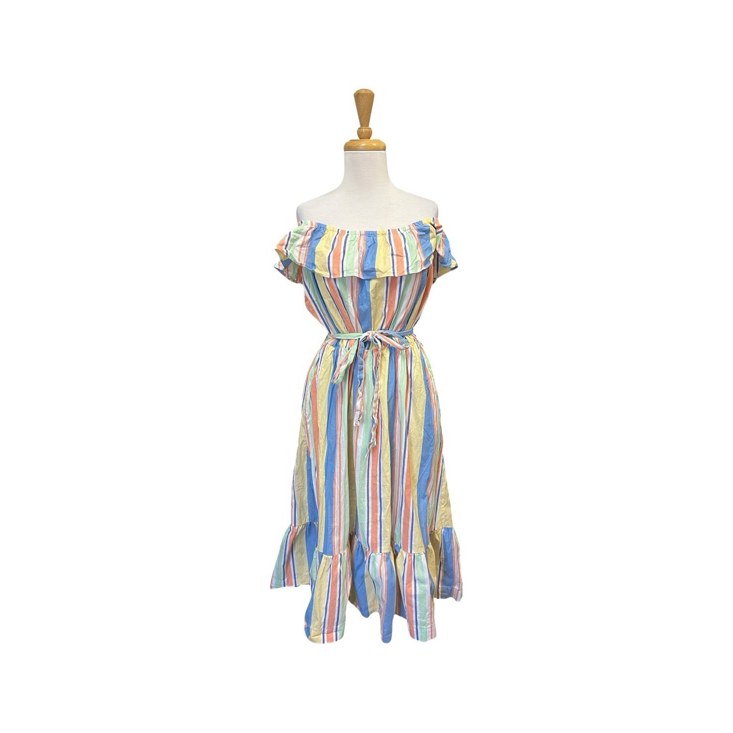 Draper James RSVP Off Shoulder Ruffle Sleeve Midi Dress Size M Medium Stripe