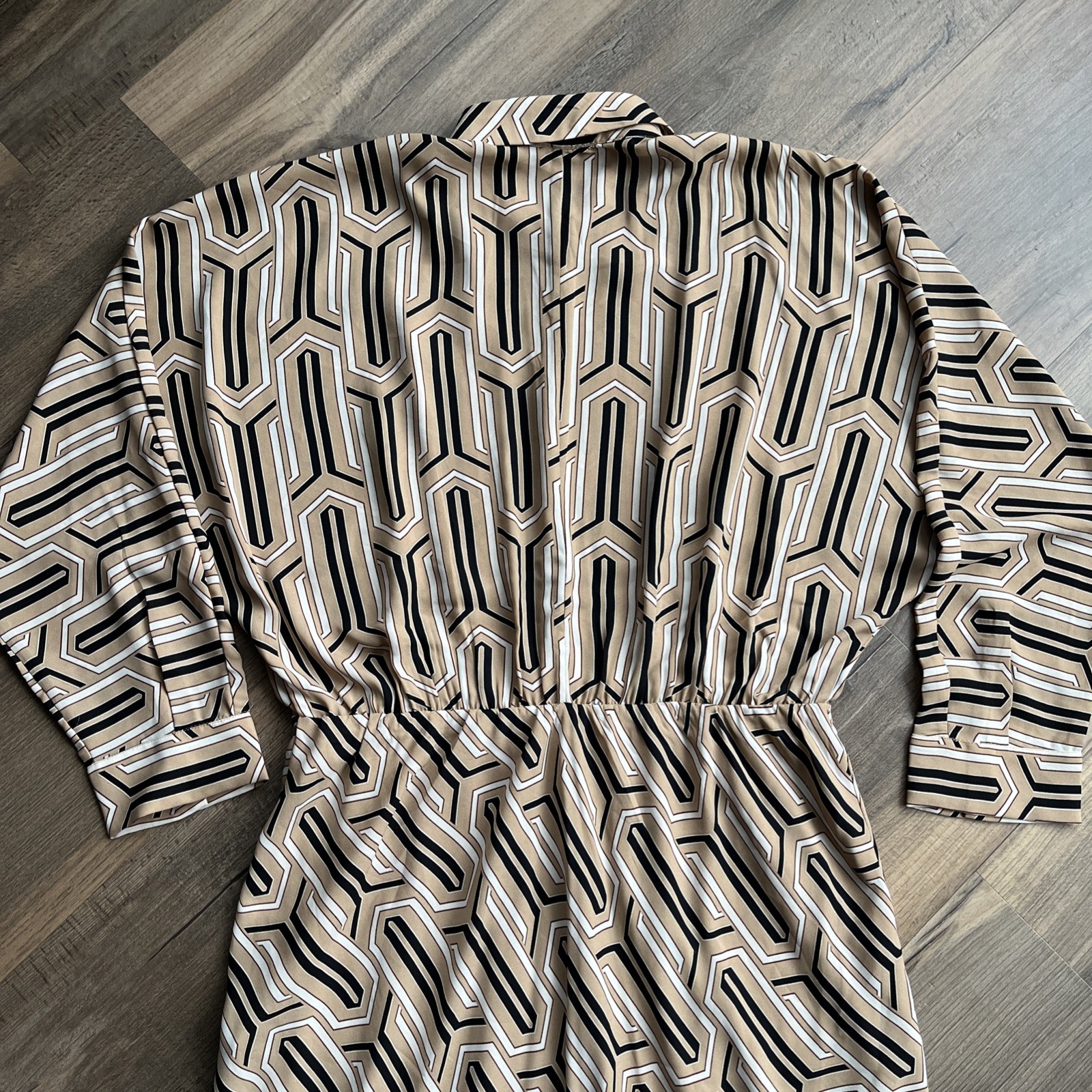 Express Half Button Up Midi Portofino Shirt Dress Graphic Print Lined Skirt L
