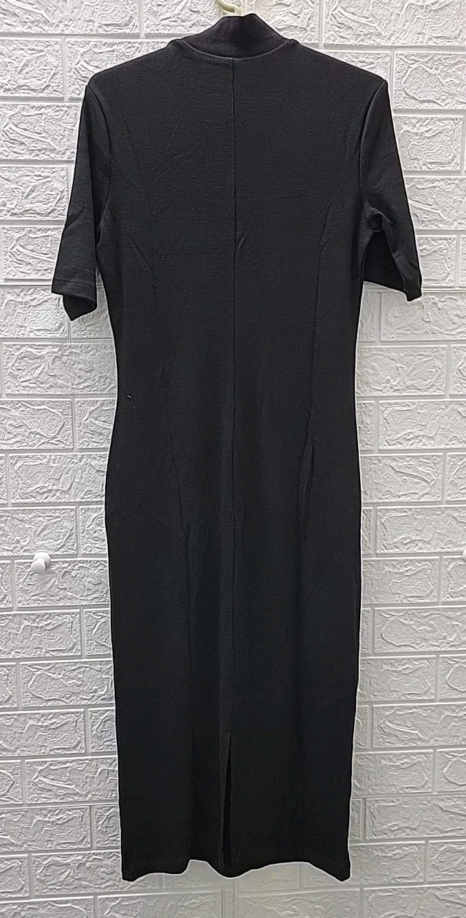 New Marine Layer Lexi Rib Mock Neck Back Slit Midi Dress Black Size Medium