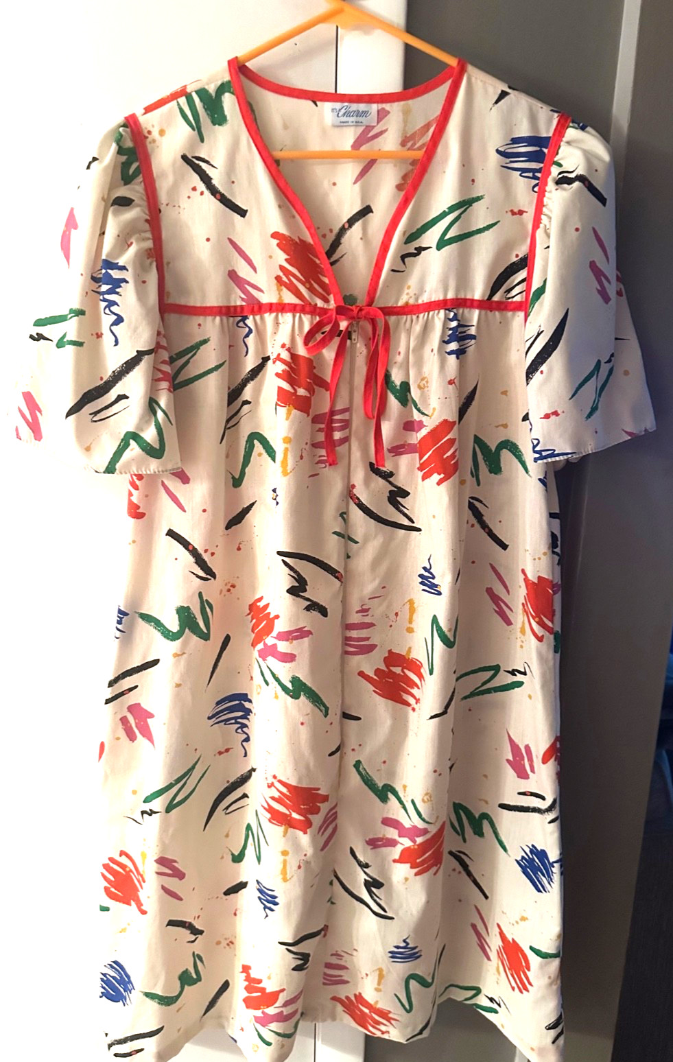 Vtge It’s a Charm housecoat dress sz XL ? Artist Paint Splatter Pullover USA