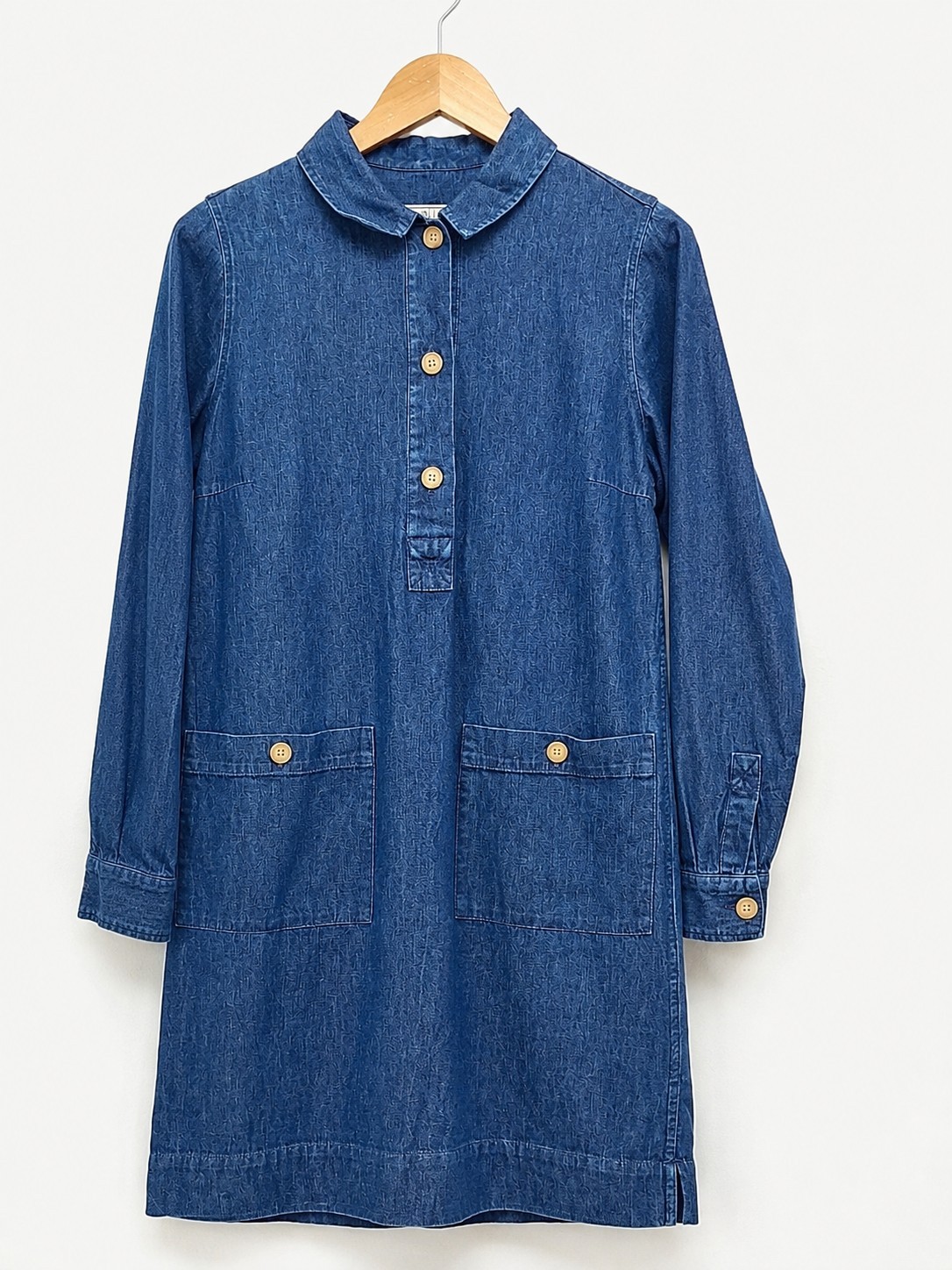 Aubin & Wills Denim Smock Shirt Dress UK 8 Blue Cotton Tunic Utility Portugal