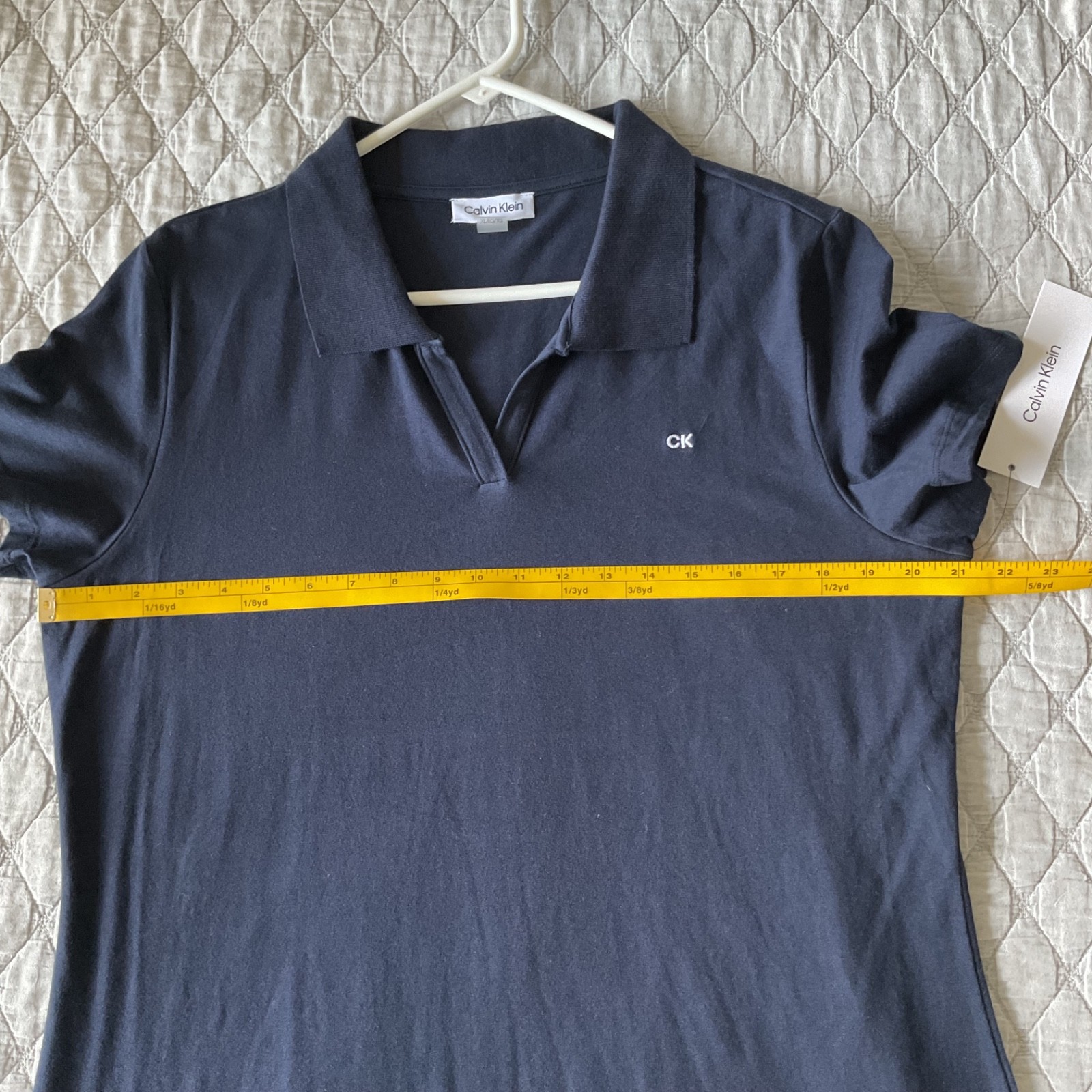 Calvin Klein Navy Blue Polo Dress Size XL Stretch Split Neck Embroidered Logo