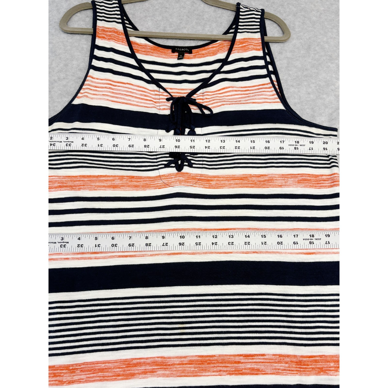 Talbots Dress Womens Extra Large Blue White Orange Striped Maxi Tasseled Beachy