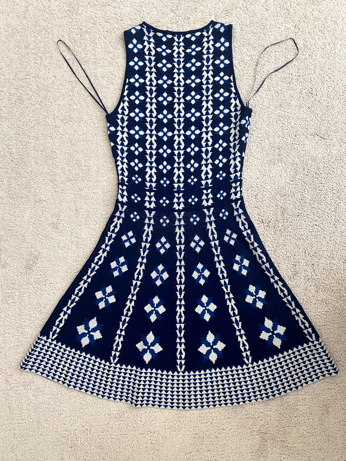 Cynthia Steffe patterned blue and tan A-line dress size small