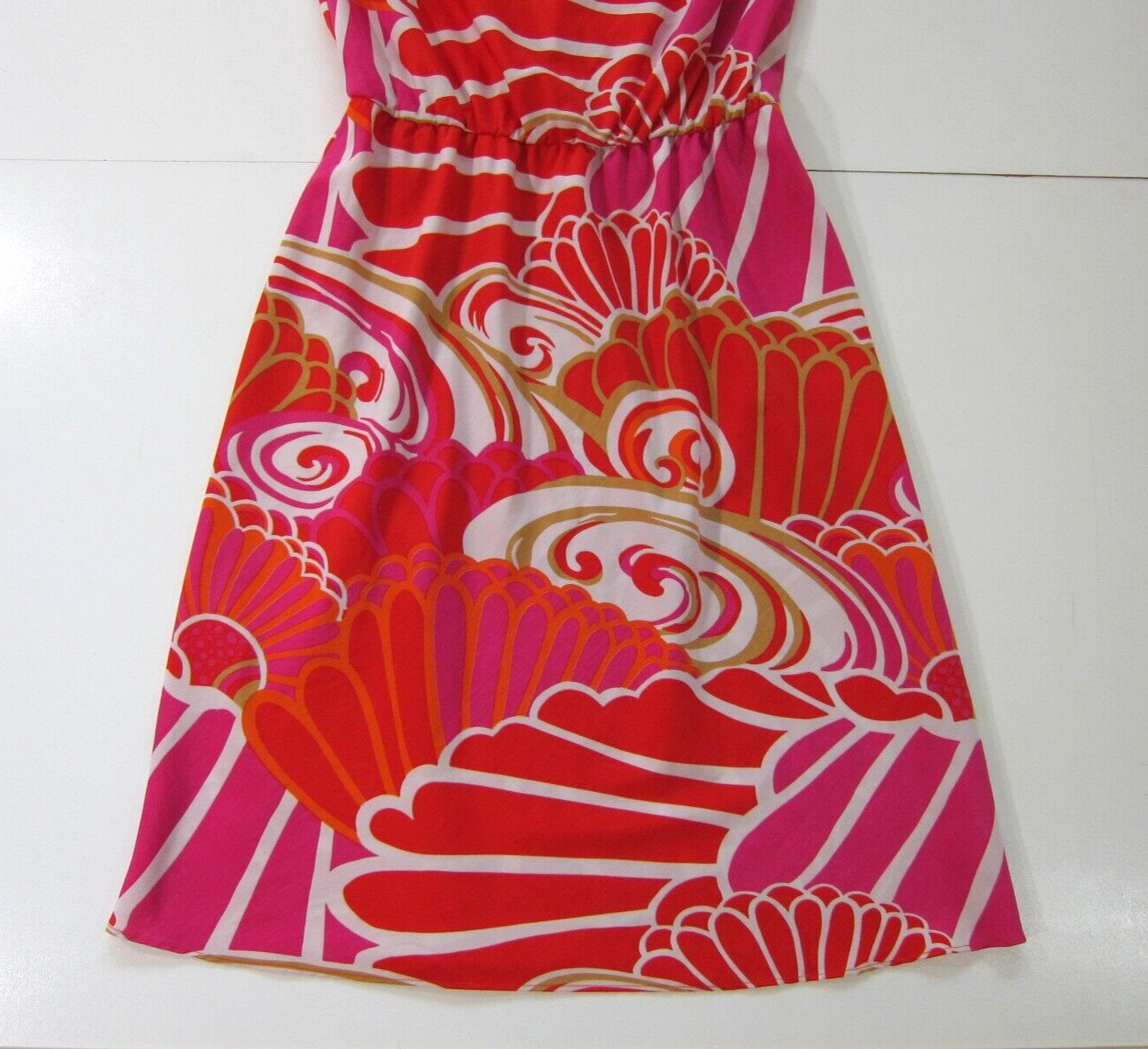 Natori Pink Orange White Geometric Cap Sleeve Tent A-Line Sheath Tunic Dress S